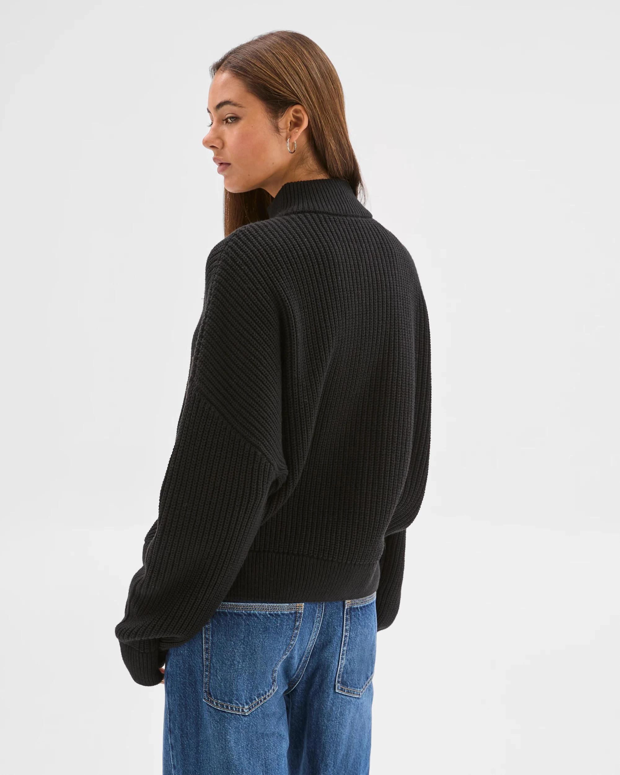 7 Lily Loves Australian Cotton Blend Zip Through Rib Cardigan BLACK, 7 of 8