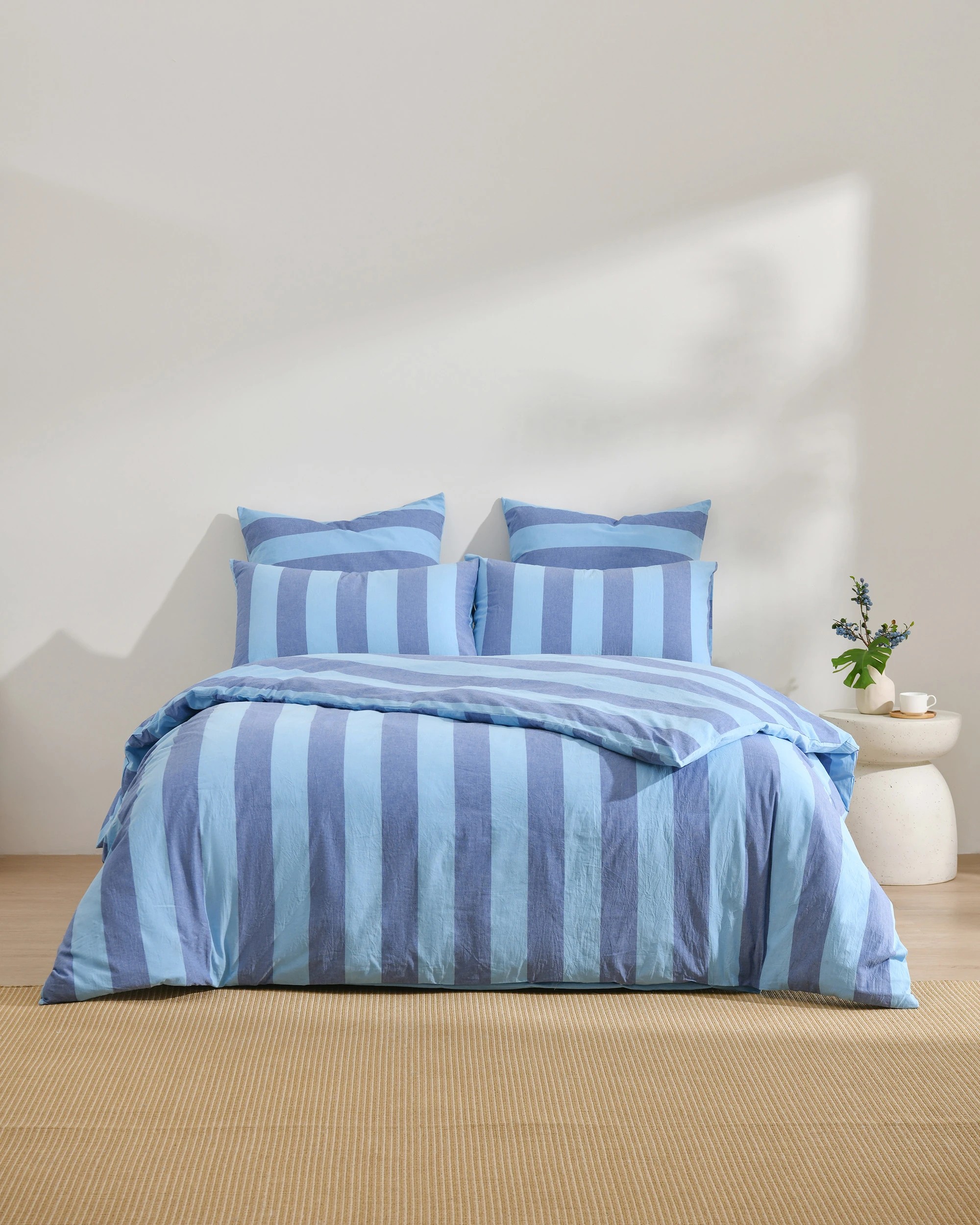 7 Dreamaker Bowie Washed Cotton Yarn Dyed Stripe Quilt Cover Set - Queen - Blue, 7 of 8