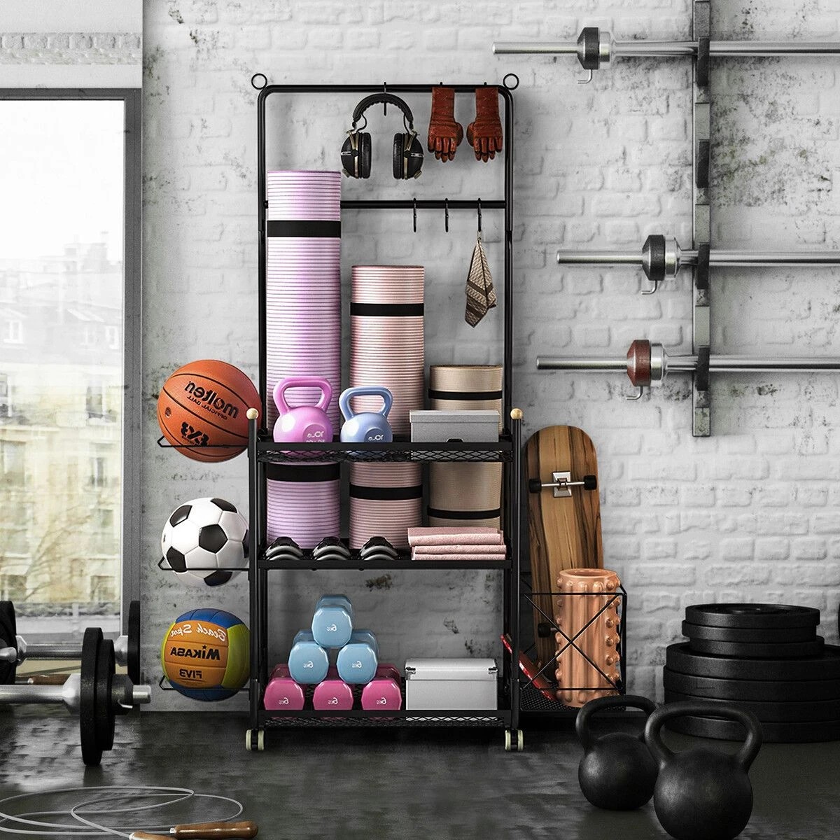 4 Genki Yoga Mat Ball Storage Rack Weight Dumbbell - Black, 4 of 8