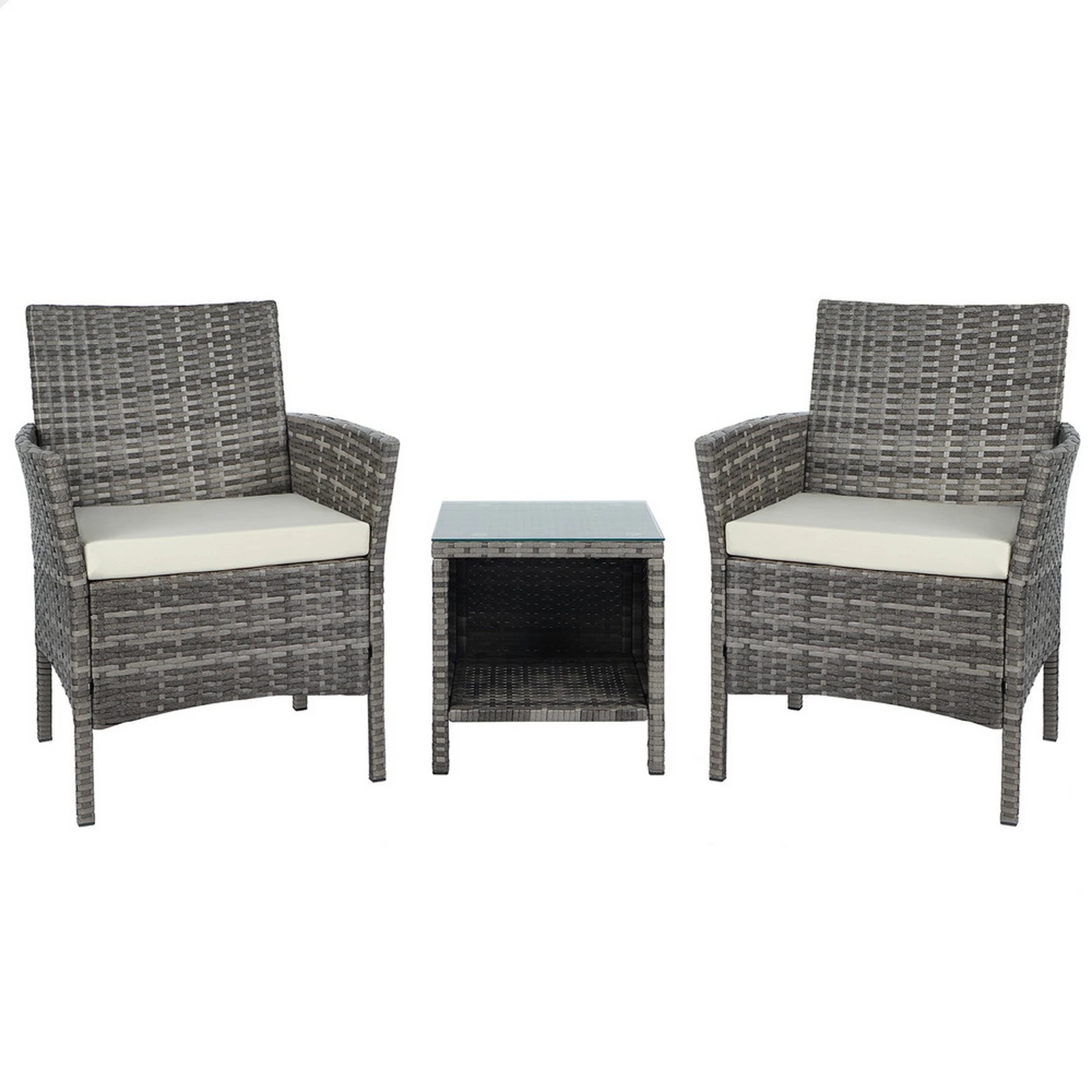 1 Alfordson 3PCS Outdoor Furniture Wicker Bistro Set Patio Sofa Table - Grey, 1 of 10