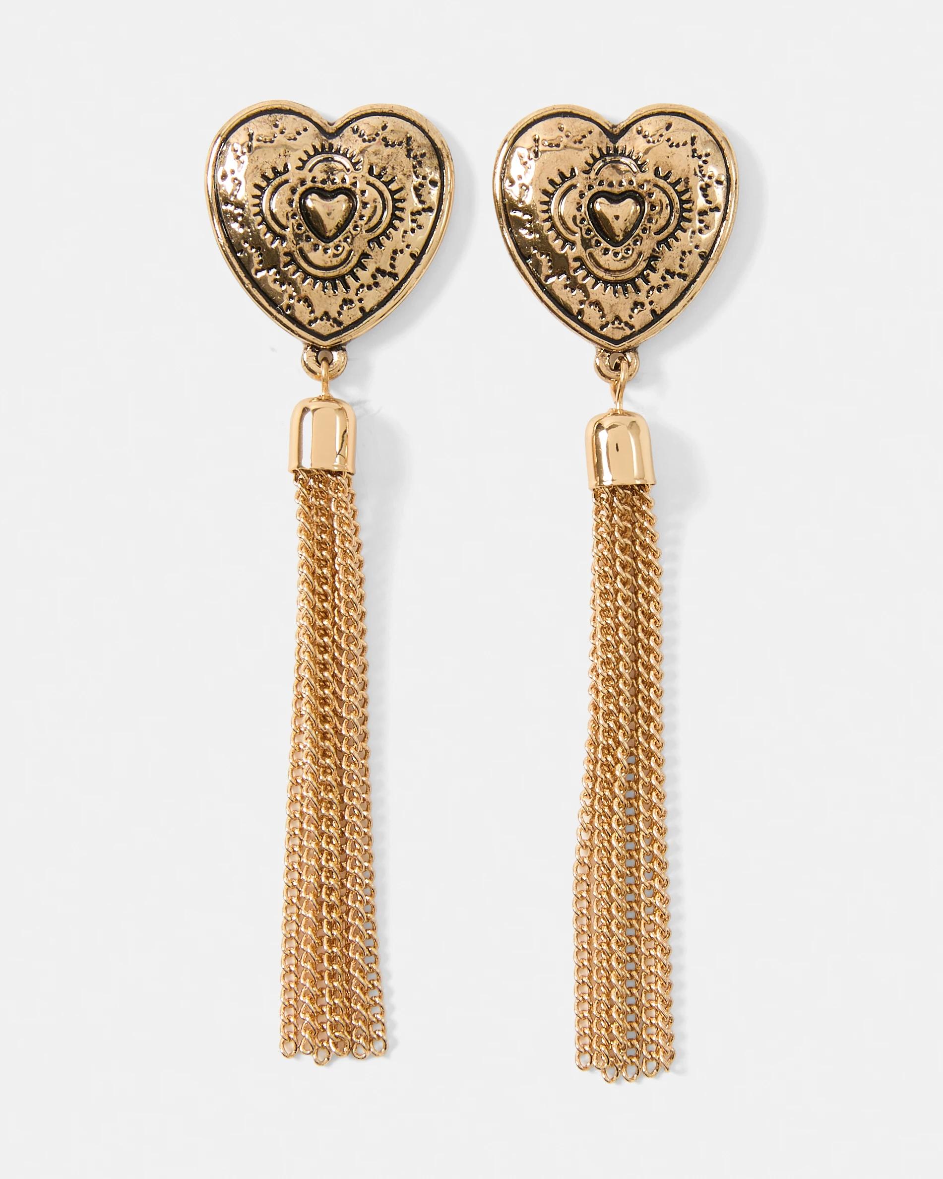 1 Tassel Heart Stud Earrings - Gold Tone Gold, 1 of 4