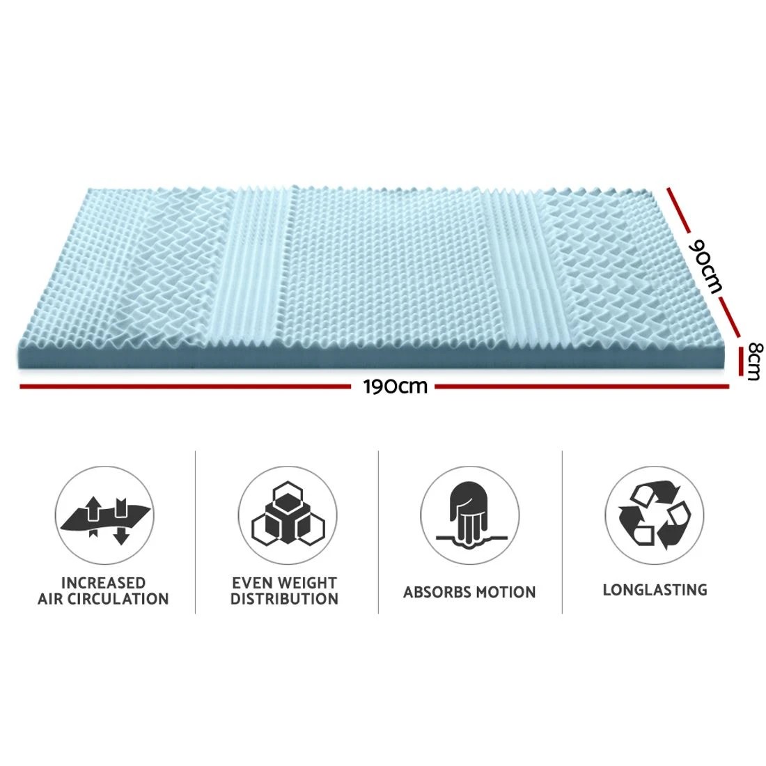 2 Giselle Bedding Memory Foam Mattress Topper 7-Zone 8cm Single - Single Bed - Blue, 2 of 7