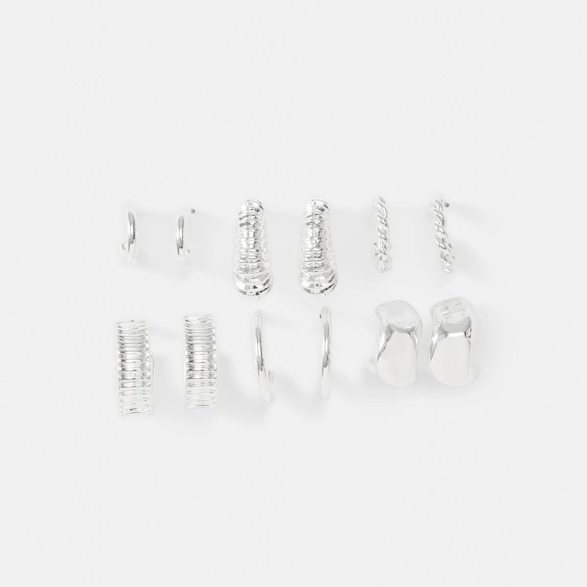 1 6 Pack Chunky Mini Hoop Earrings Silver, 1 of 5