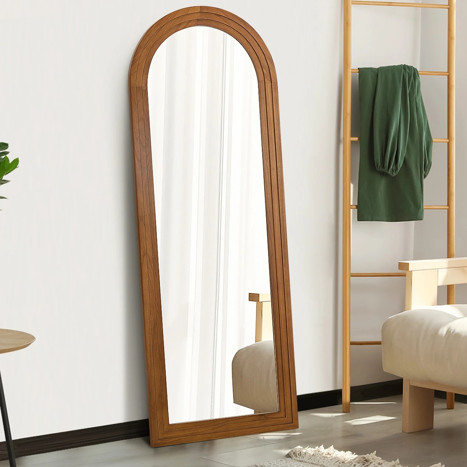 4 Oikiture Full Length Arch Mirror 165x60cm Wood Wall Mounted Home Decor - Brown, 4 of 10