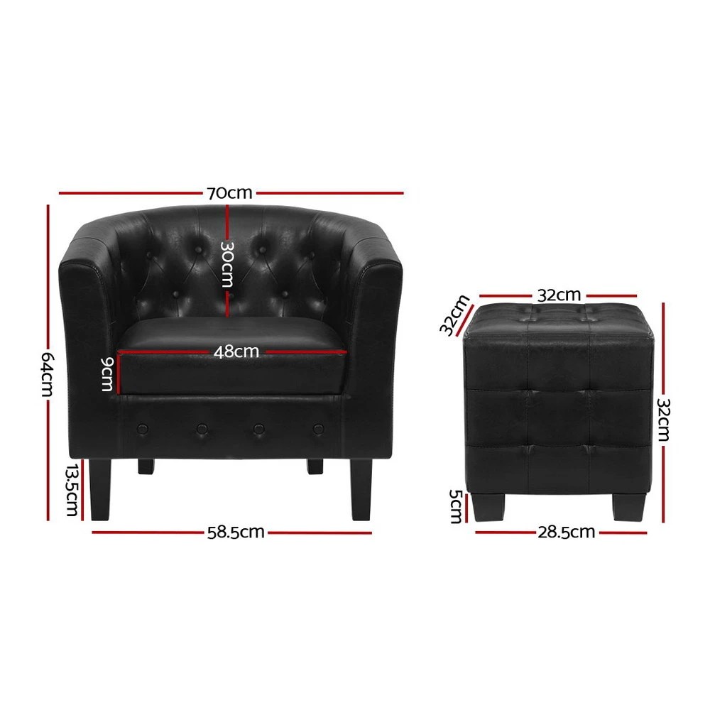 2 Artiss Armchair Set with Ottoman - Black, 2 of 7
