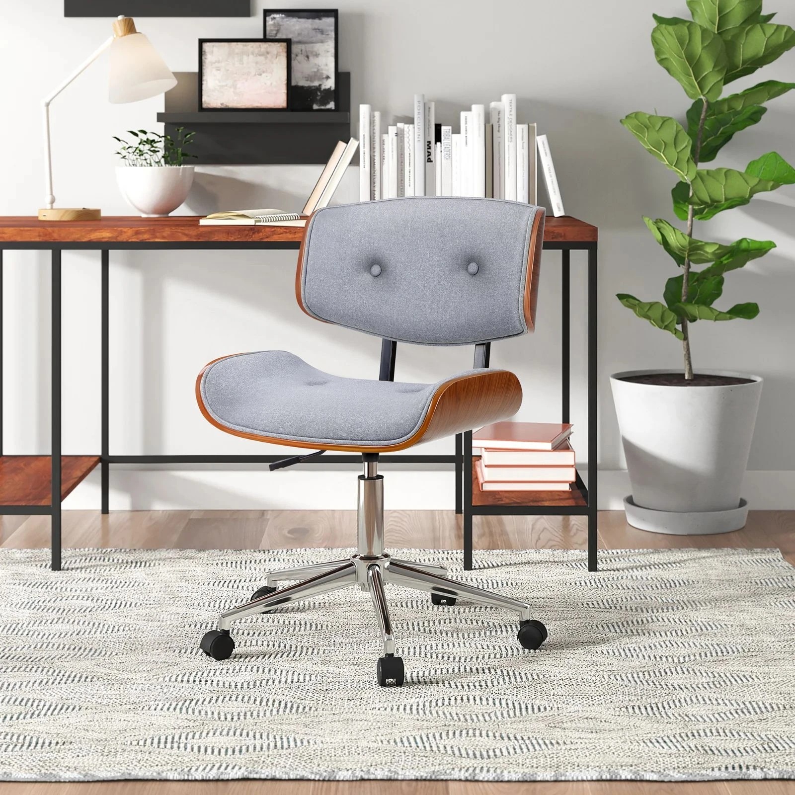 3 Alfordson Wooden Office Chair Computer Chairs Executive Seat Fabric - Grey, 3 of 10