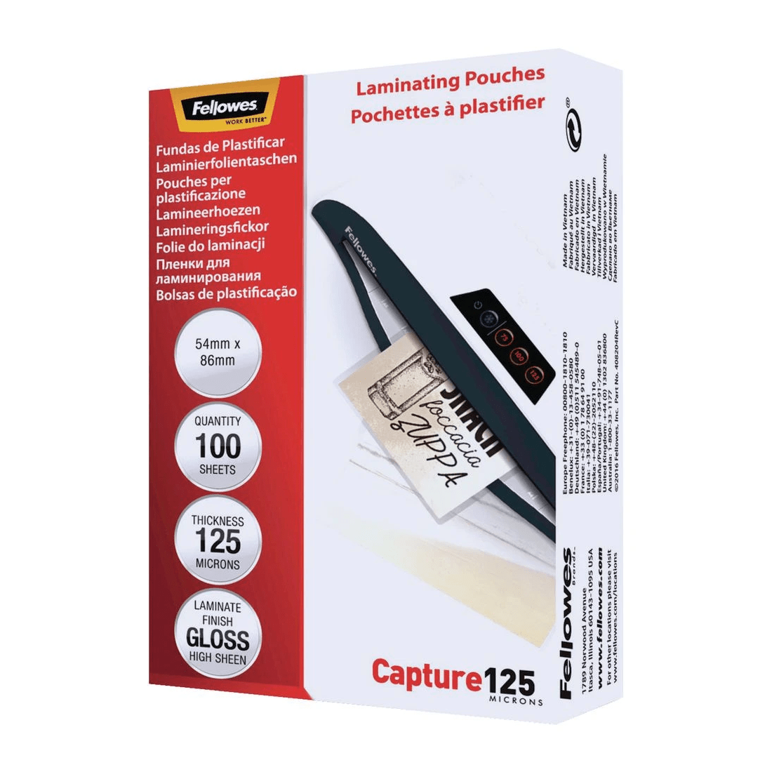2 Fellowes Laminating Pouch 54 x 86mm 125 Micron Gloss 100 Pack, 2 of 5