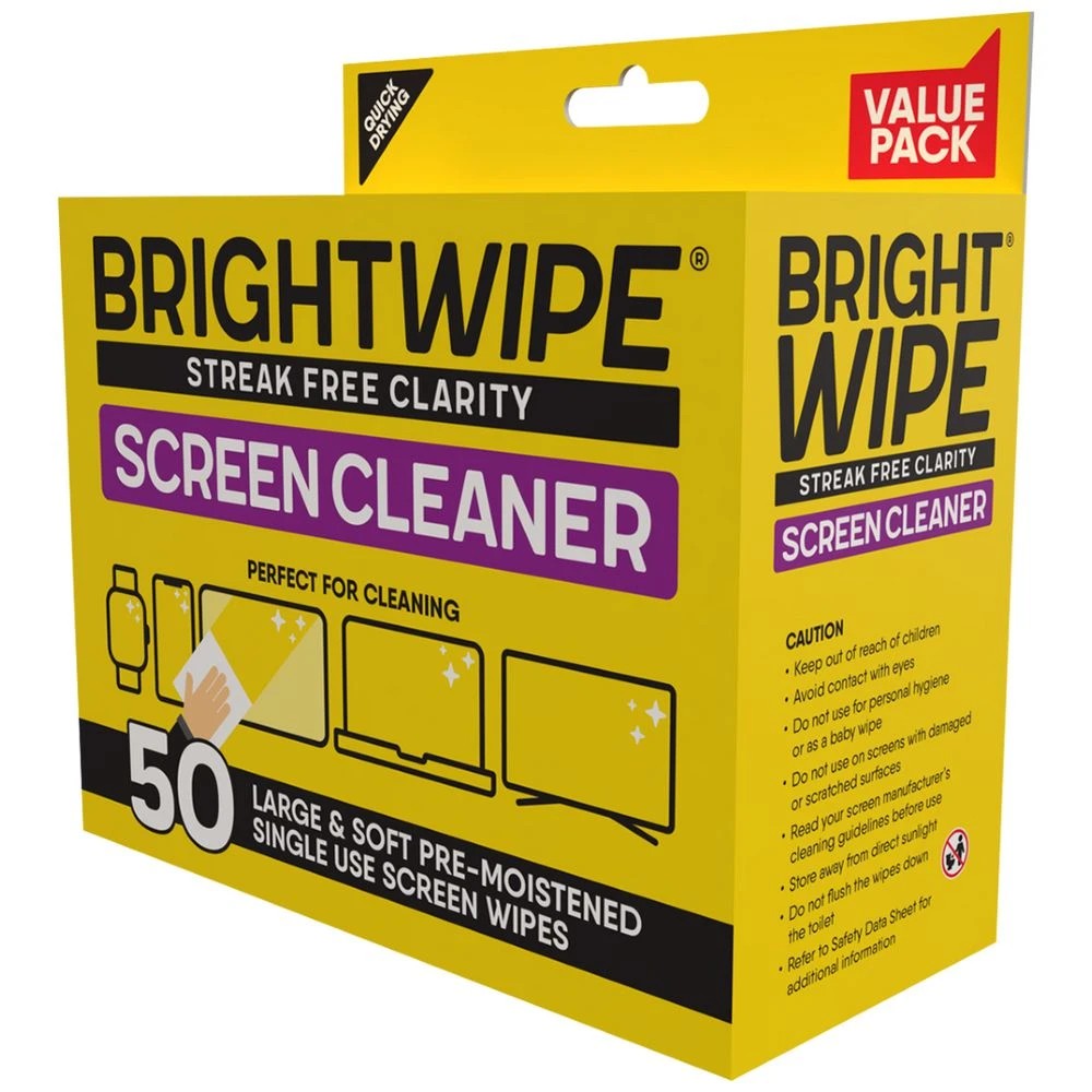 1 Brightwipe Screen Cleaning Wipes 50 Piece Pillow Pack, 1 of 3