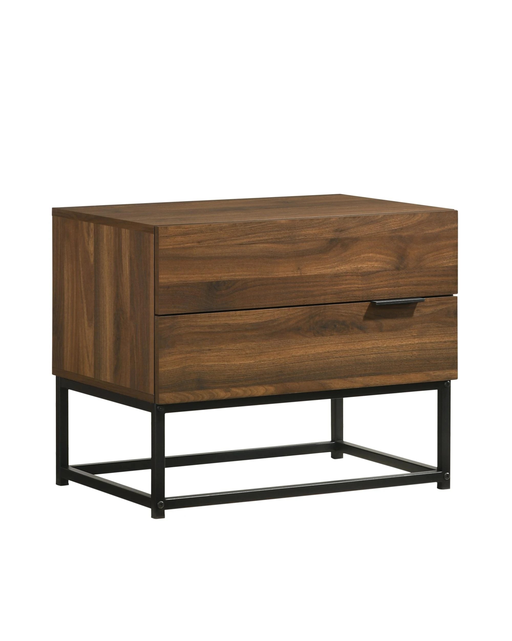 1 Kodu Bedside Table 2 Drawer Industrial Side Table Nightstand woodgrain - Brown, 1 of 5