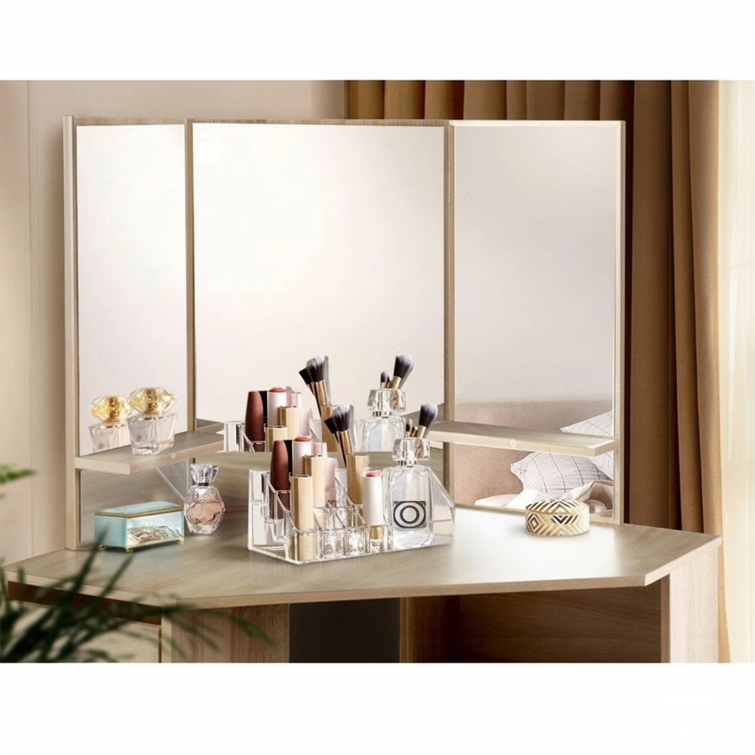 6 Artiss Dressing Table Stool Set Corner 5 Drawers Oak - Natural, 6 of 8