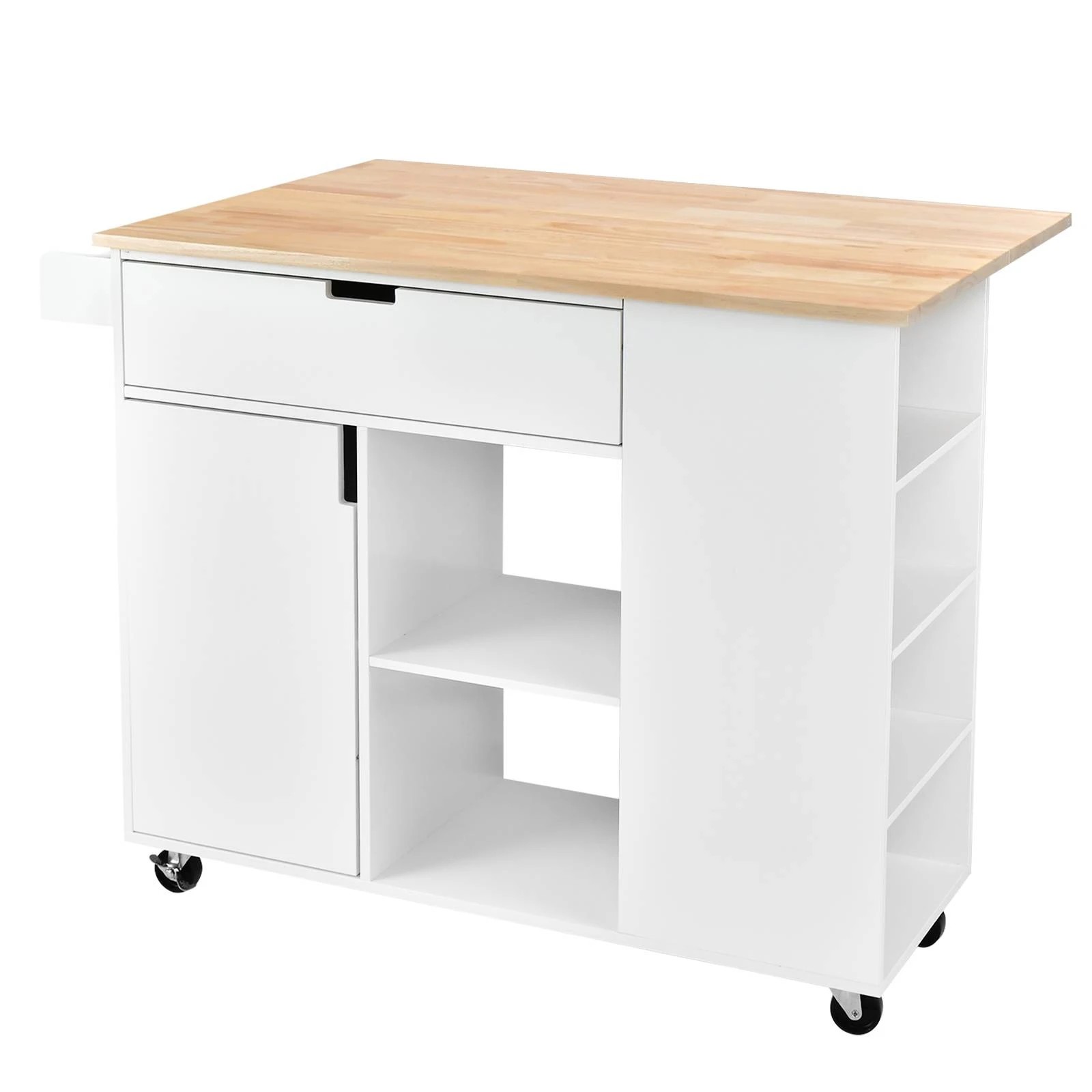 1 Costway Kitchen Island w/Drop Leaf Countertop White, 1 of 8
