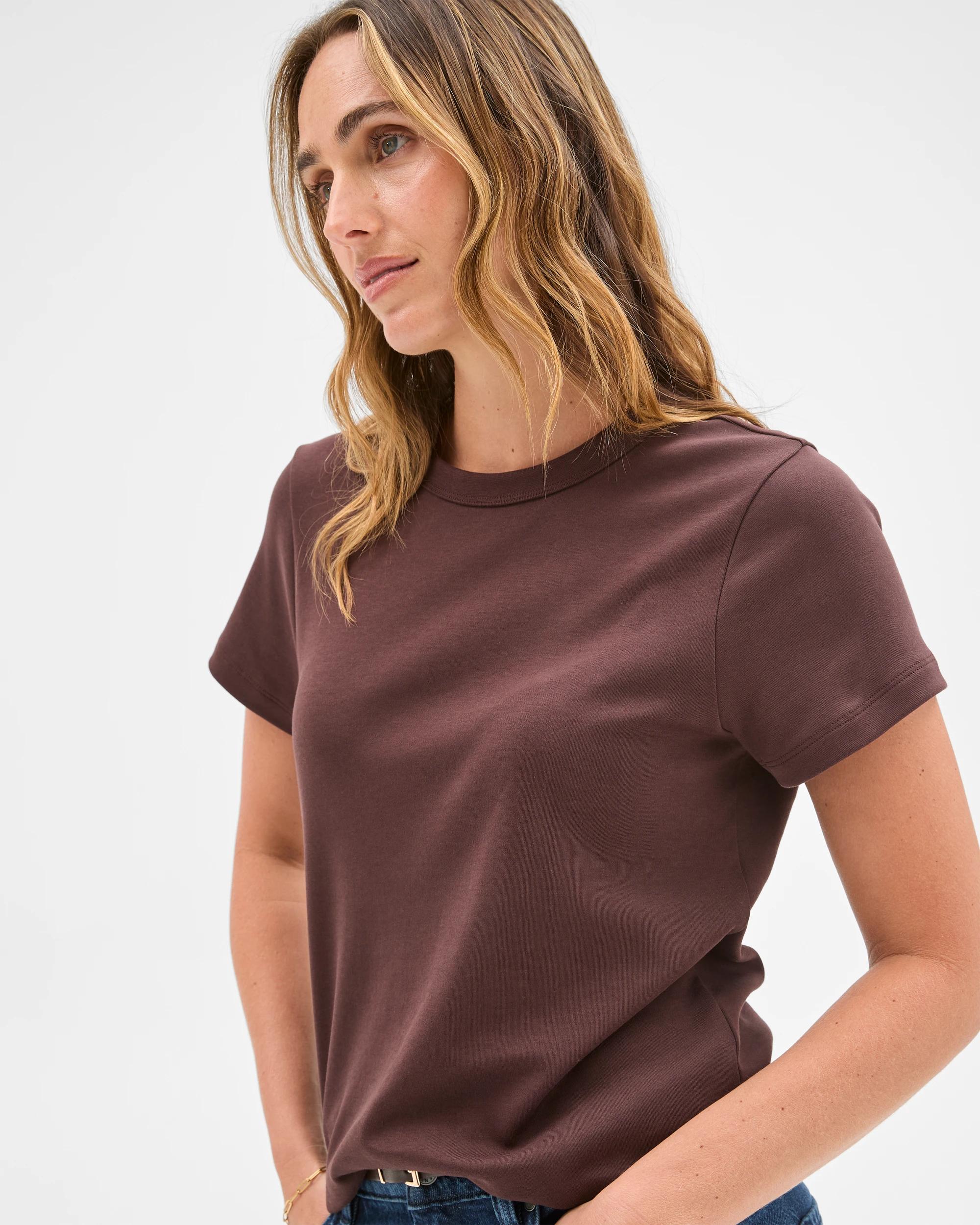 3 Target Woman Australian Cotton Interlock Neat T-Shirt WINE TRUFFLE, 3 of 6