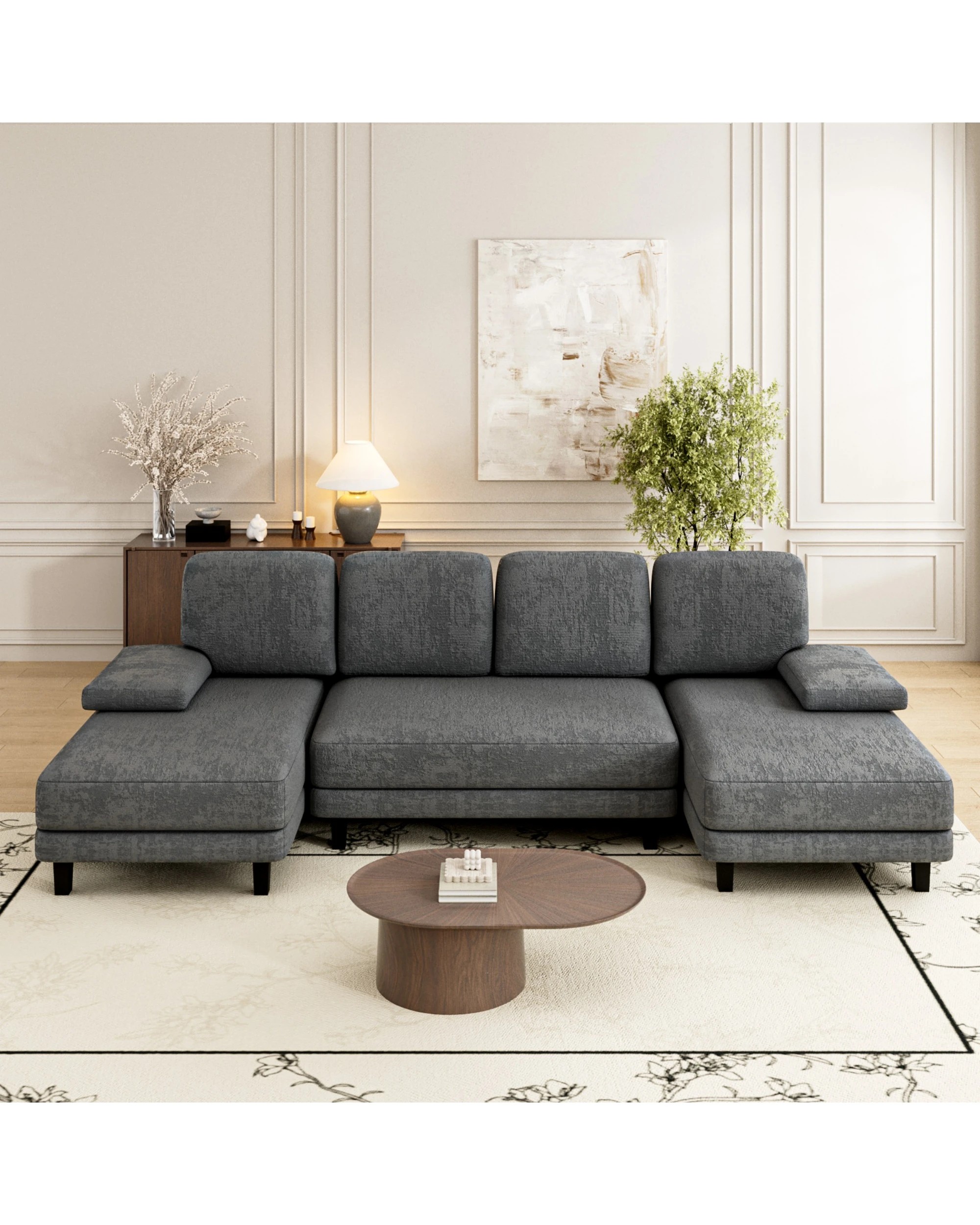 3 Advwin 280cm 4 Seater Sectiona Sofa Chenille Fabric U Shape Couch Modern Sofa Couch with Double Chaise, 3 of 8