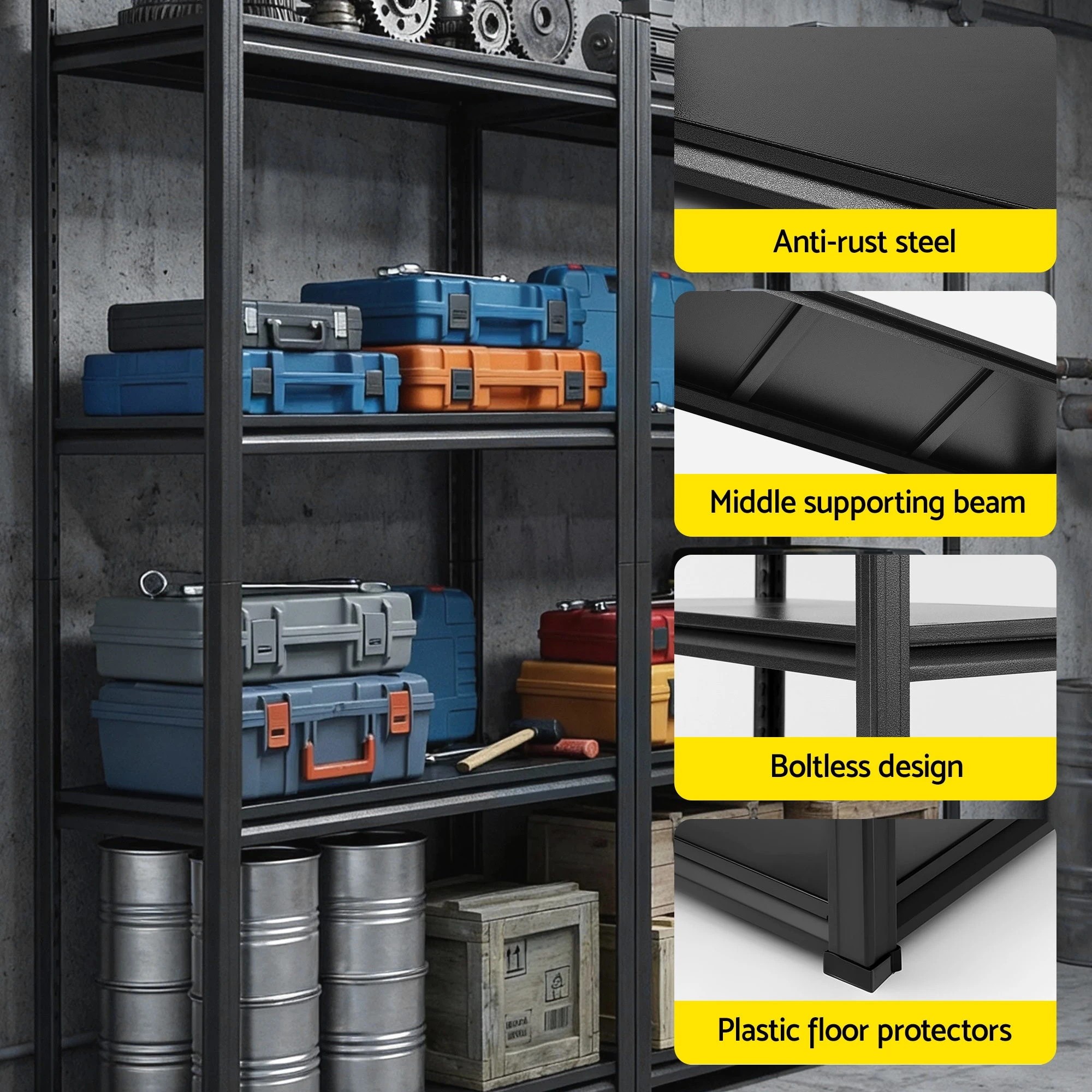 5 Giantz Garage Shelving 1.8X0.9m Warehouse Rack Storage Shelves Workshop Racks Steel - Black, 5 of 6