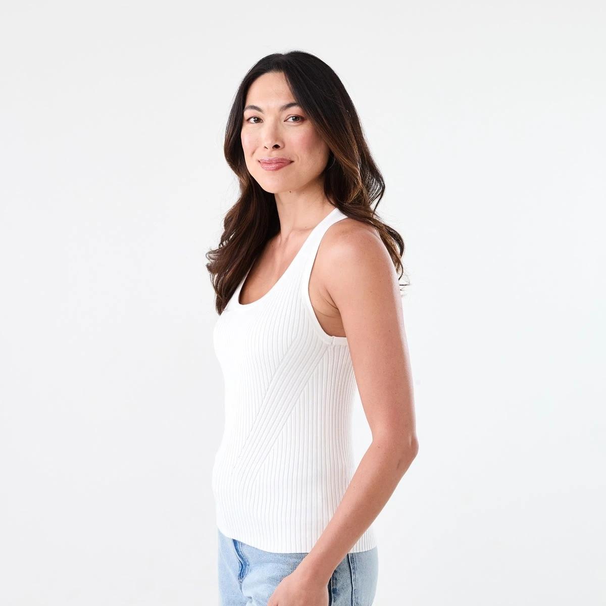 2 Sleeveless Panelled Scoop Neck Tank Ecru, 2 of 5