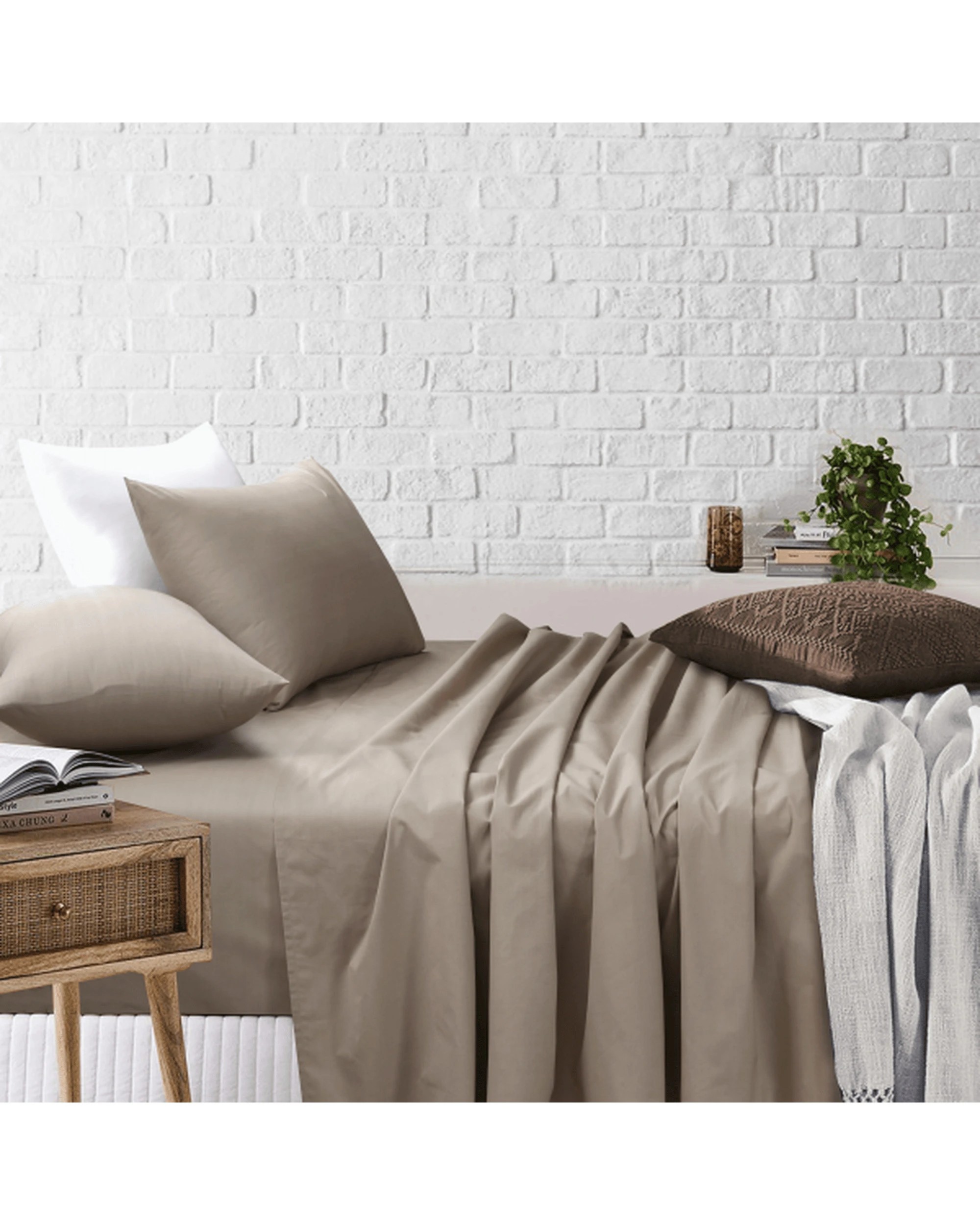 6 Amsons Bedsheets Set Flat & Fitted Sheets With Pillowcases - Queen Bed - Beige, 6 of 8