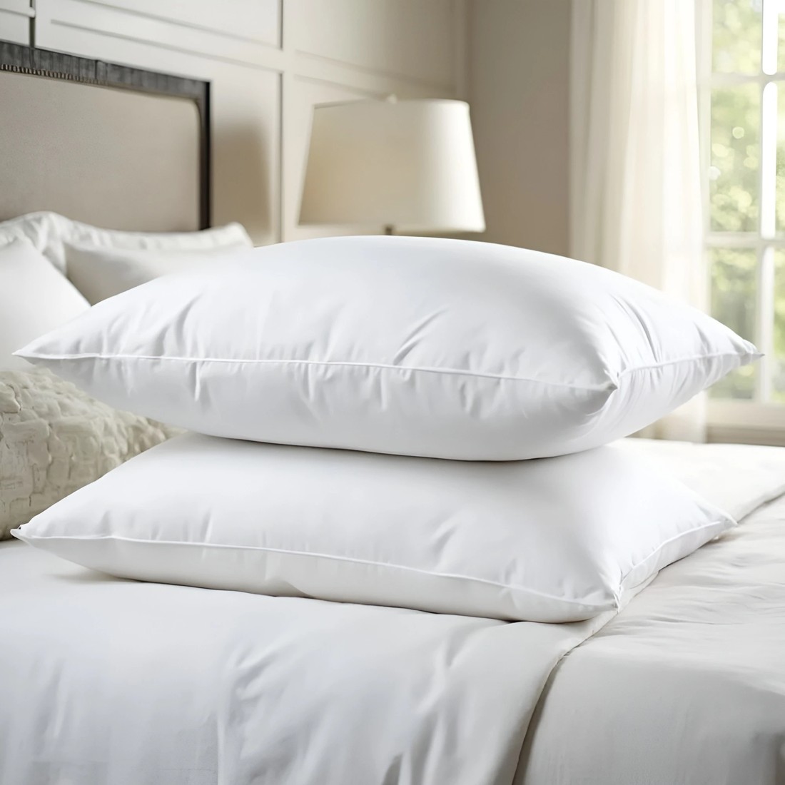 2 Royal Comfort Goose Down Feather Pillows 1000GSM 100% Cotton Cover - Twin Pack - White, 2 of 6
