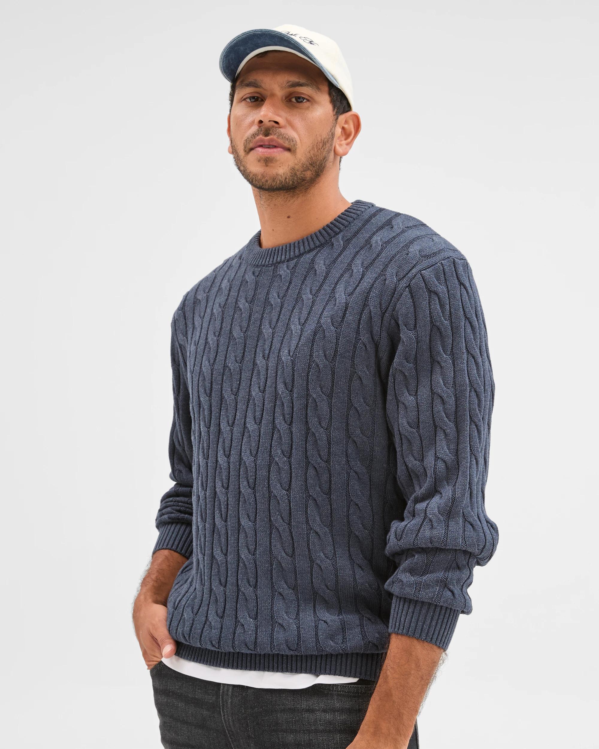 2 Target Man Australian Cotton Midweight Cable Knit Sweater NAVY MARLE, 2 of 6