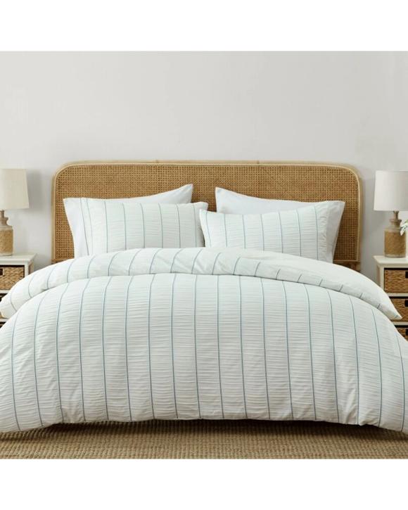 Ardor Rusched Stripe Potts Bay Quilt Duvet Cover Set Queen - Blue