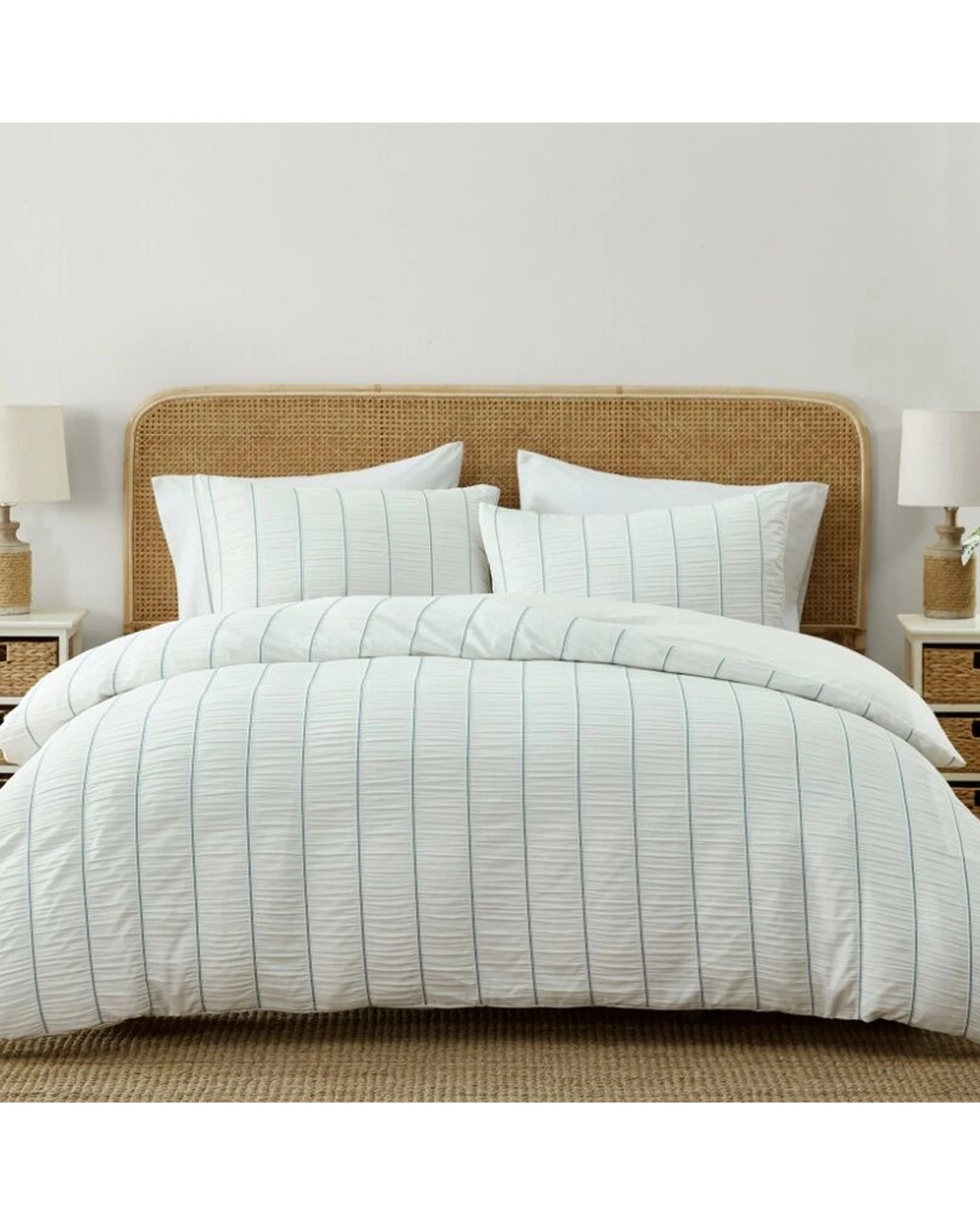 1 Ardor Rusched Stripe Potts Bay Quilt Duvet Cover Set Queen - Blue, 1 of 2