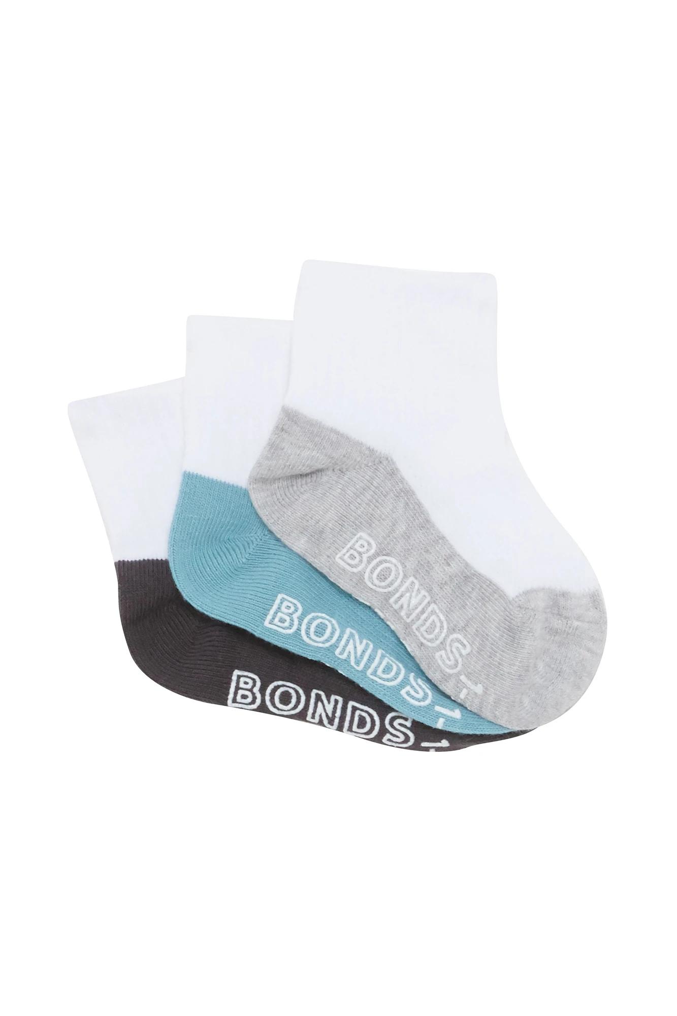 1 Baby Cotton Blend Logo Lightweight Quarter Crew Socks 3 Pack - Bonds GREY, 1 of 3