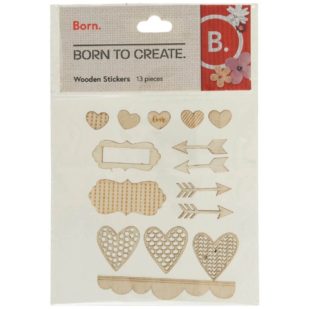 1 Born Wooden Sticker Sheet 90 x 110mm Hearts, 1 of 2