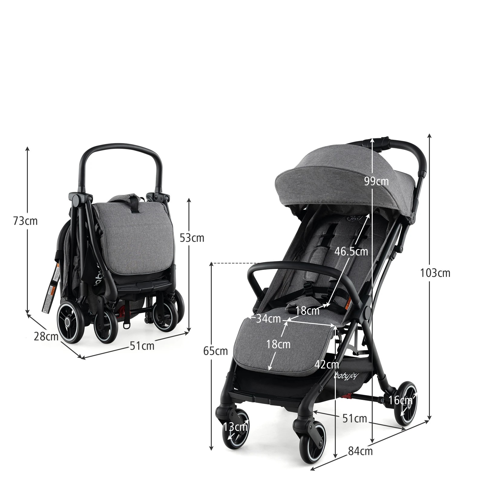 5 Costway Portable Stroller Adjustable Baby Pram Pushchair, 5 of 6