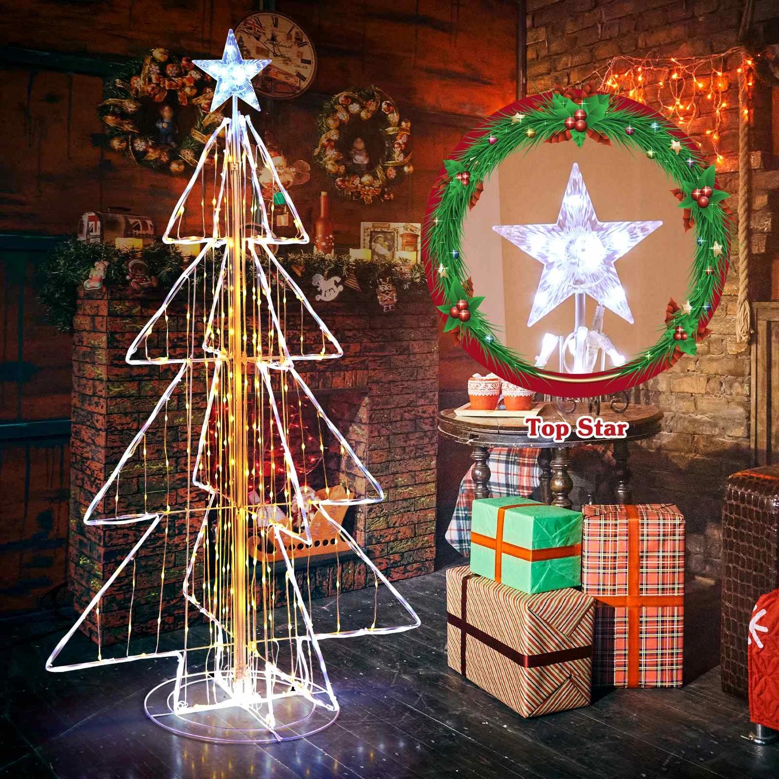 3 Costway Foldable Xmas Tree Metal Frame 454 Fairy LED Lights Pre-Lit Christmas Decoration, 3 of 3