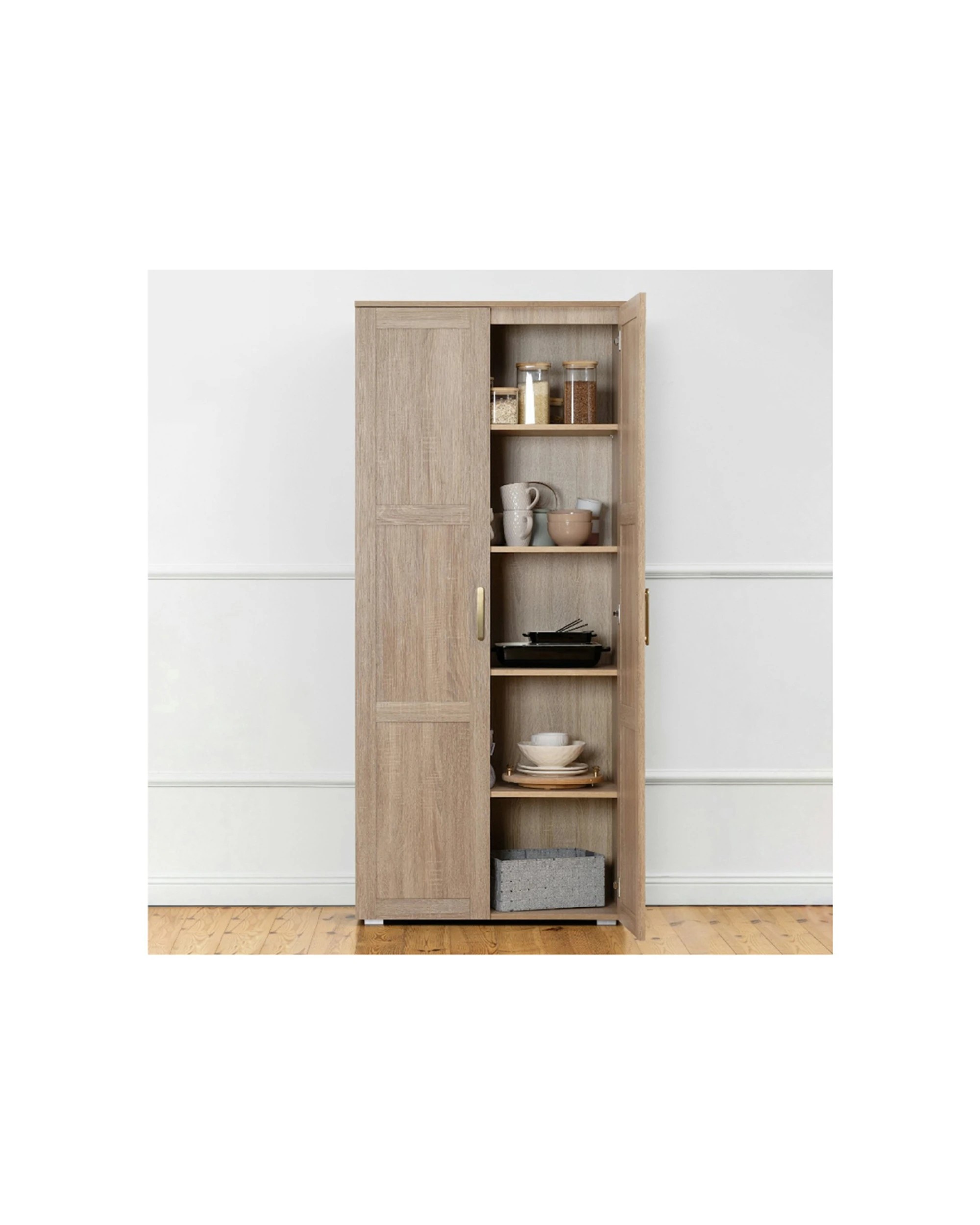 3 European Cabinetry Stockholm Storage Cupboard Oak Brass Oval Handle - Natural, 3 of 5
