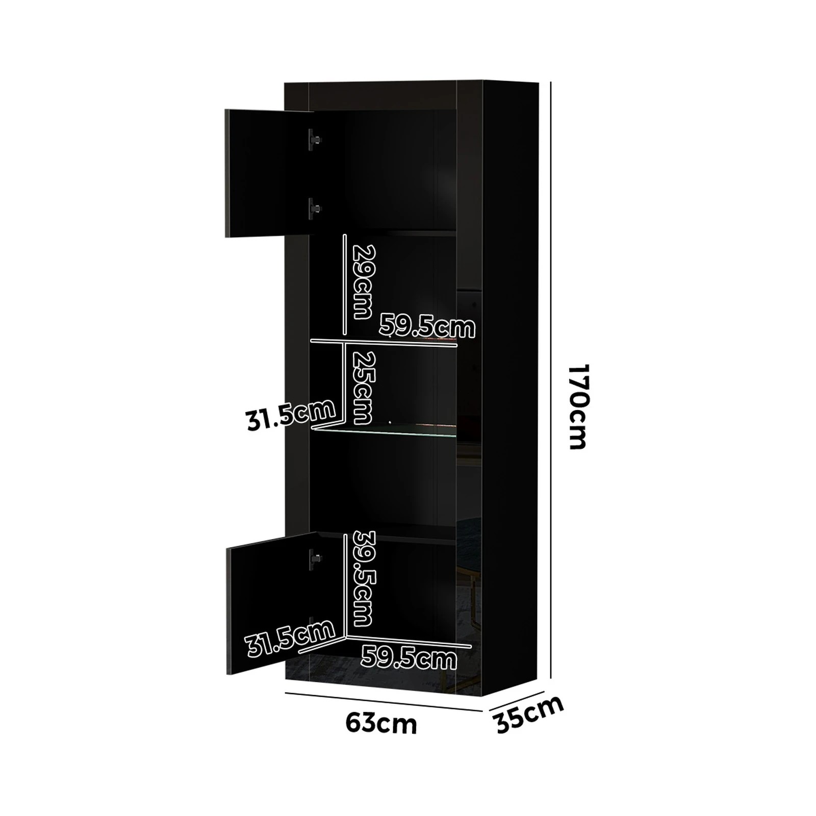 2 Oikiture 2PCS Display Cabinet Sideboard Buffet Storage Cupboard LED Light - Black, 2 of 8