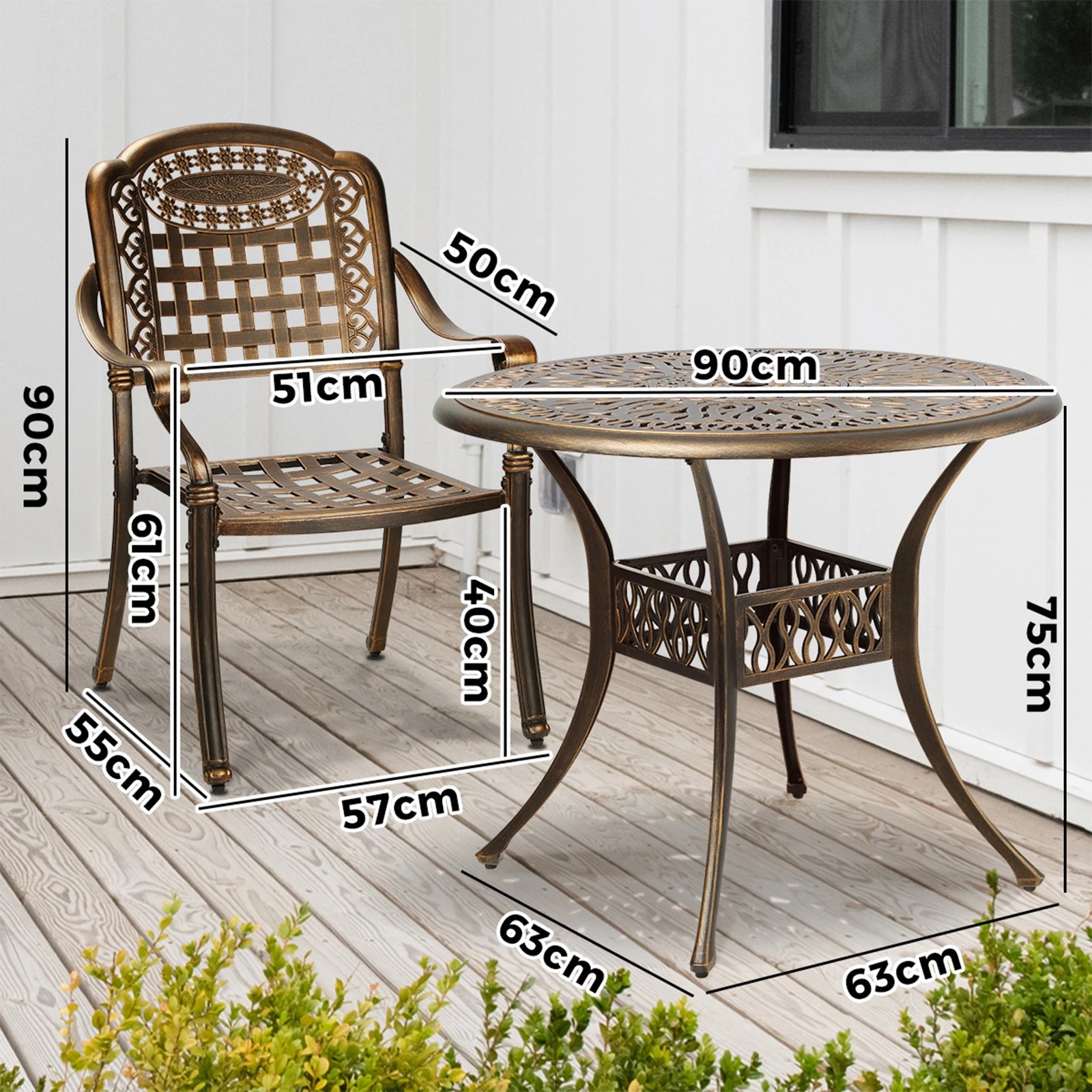 10 Livsip 3 Piece Outdoor Dining Chairs Bistro Set Cast Aluminium Patio Furniture
 - Bronze, 10 of 10