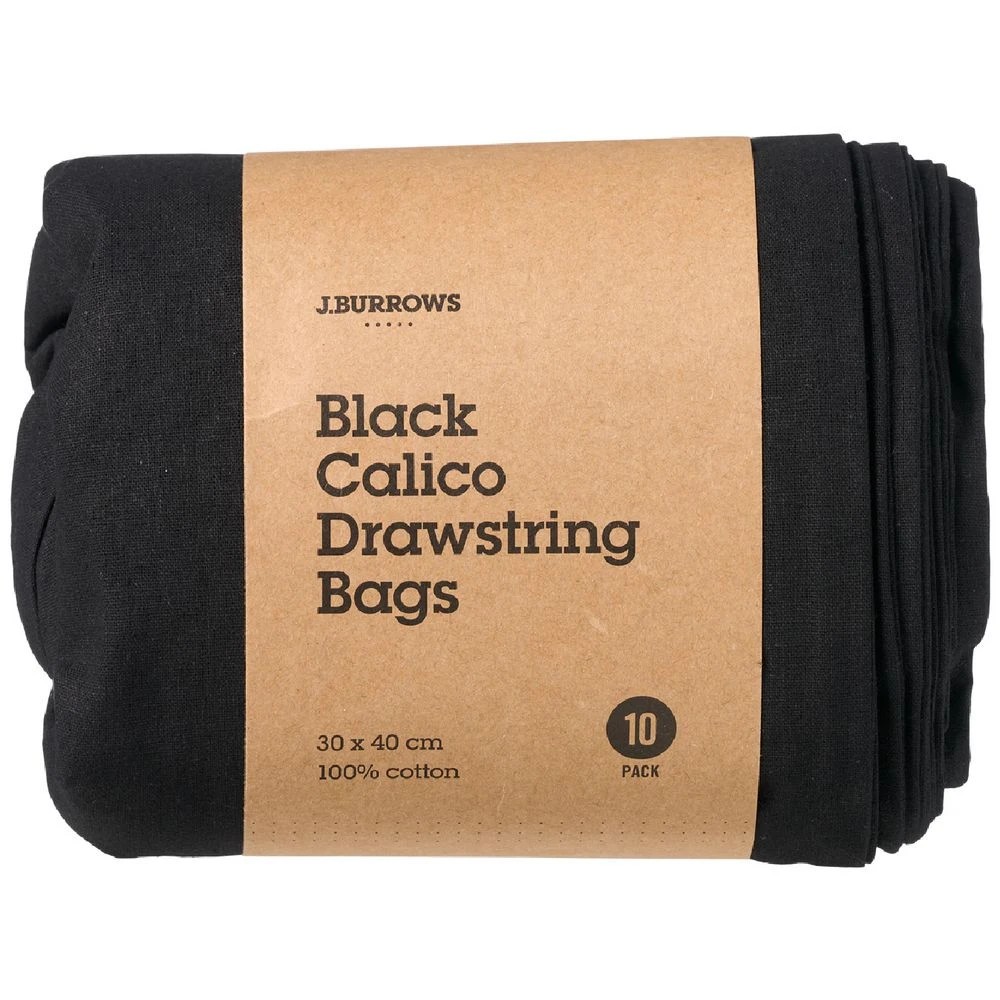 2 J.Burrows Calico Drawstring Bag 30 x 40cm Black 10 Pack, 2 of 2