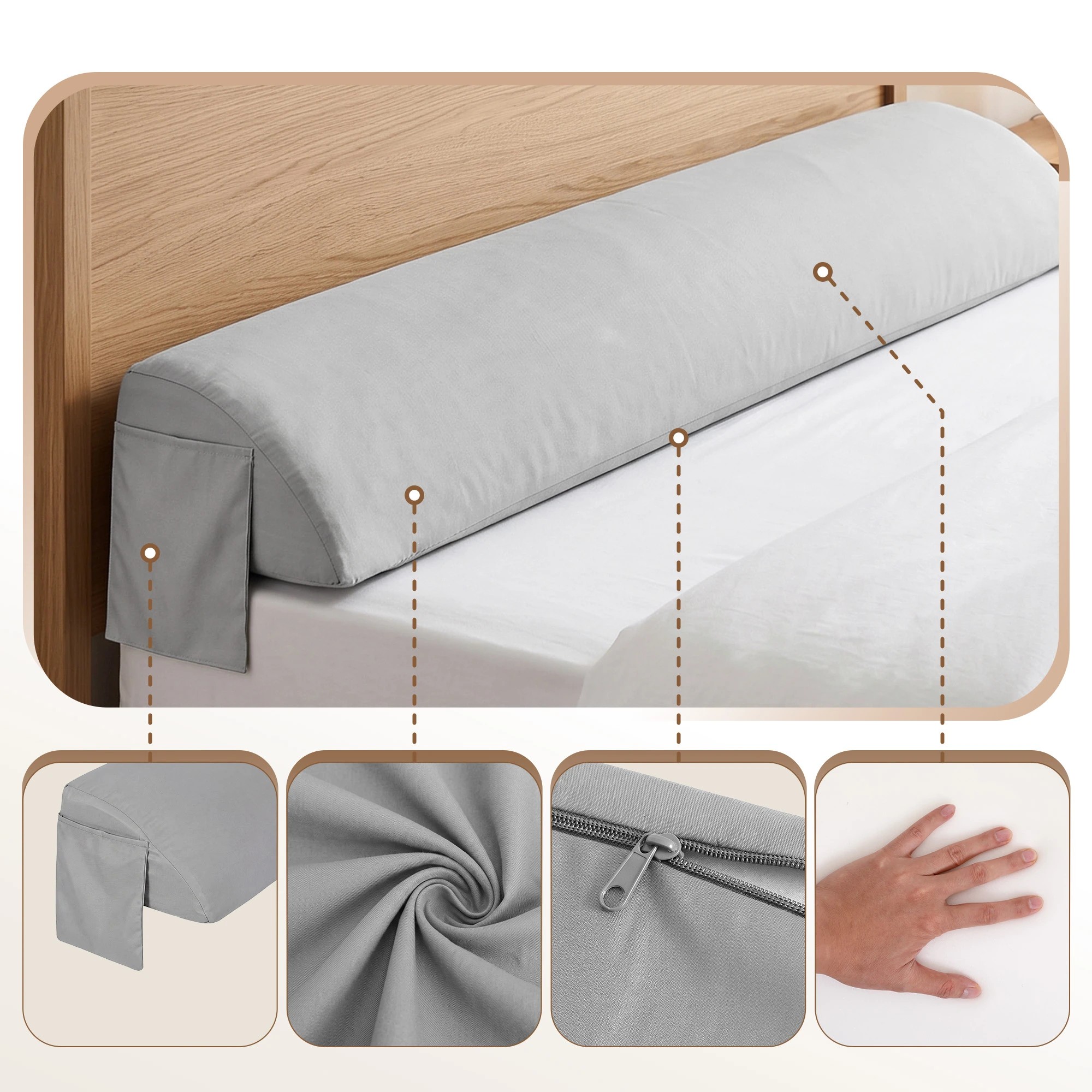 7 Giselle Bedding Wedge Pillow for Headboard, 25D Foam Filler With 2 Pockets - Queen Bed - Grey, 7 of 10