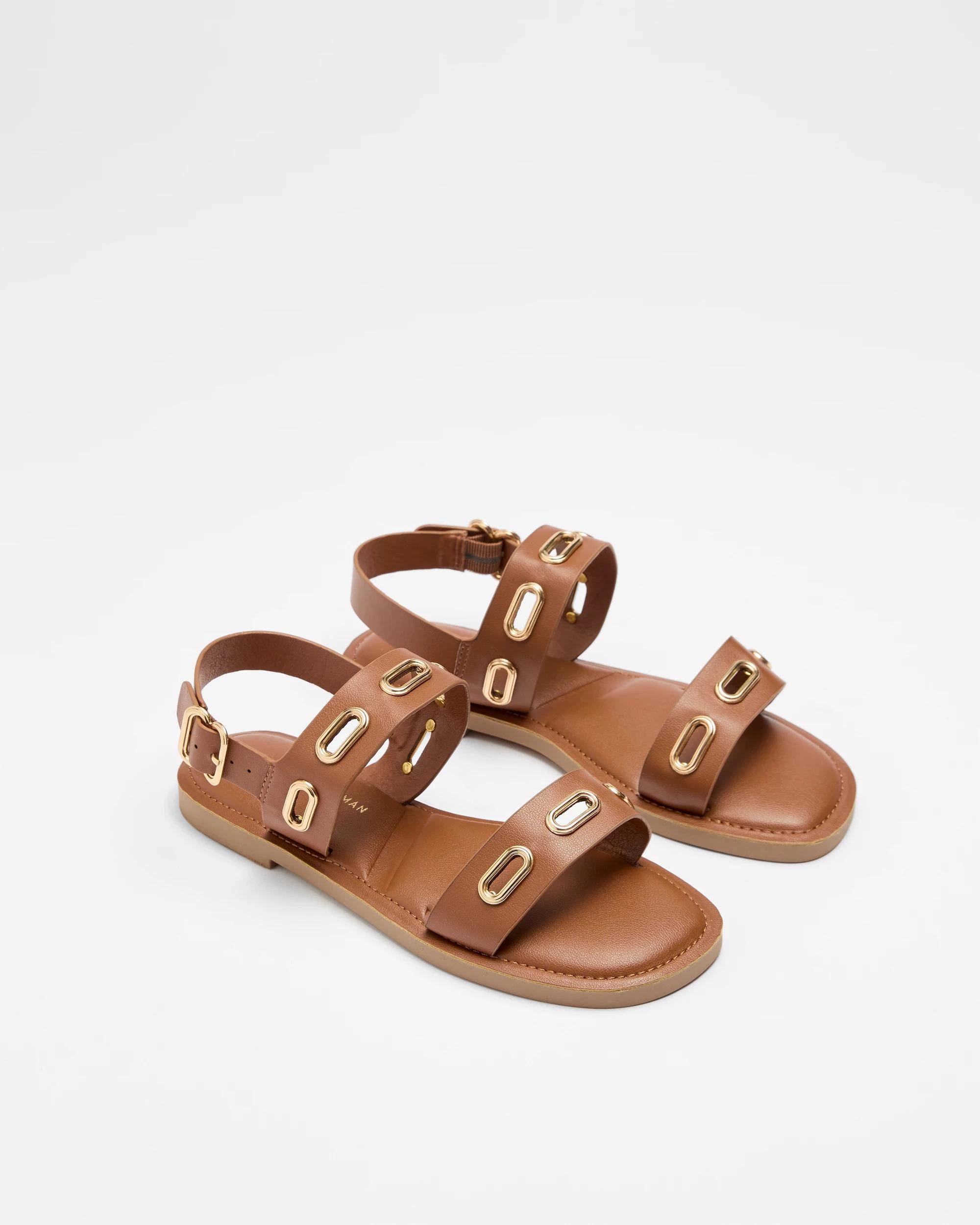 3 Target Womens Double Strap Metal Trim Flat - Deena BROWN, 3 of 3