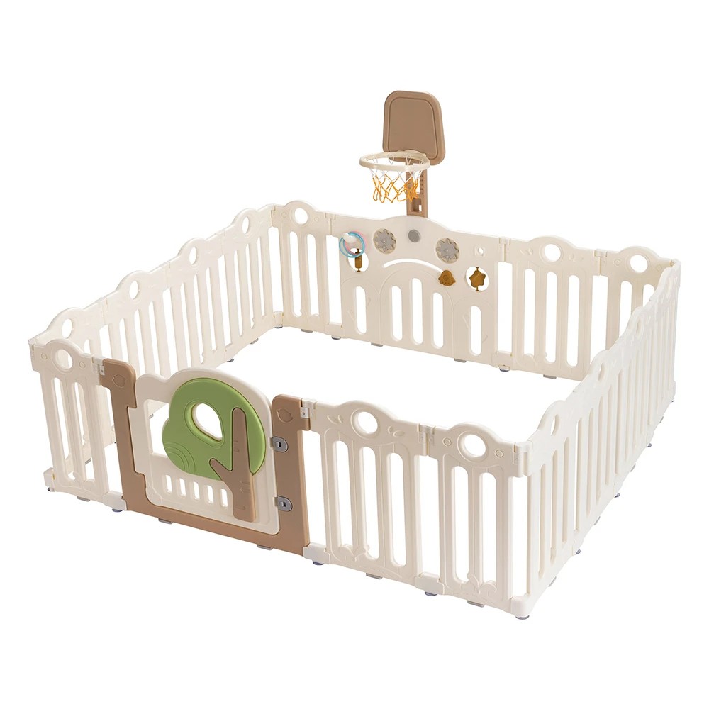 1 Playpals Kids Playpen 16 Panels Indoor Foldable Baby Safety Gate with Shoot Hoops - Multi, 1 of 3