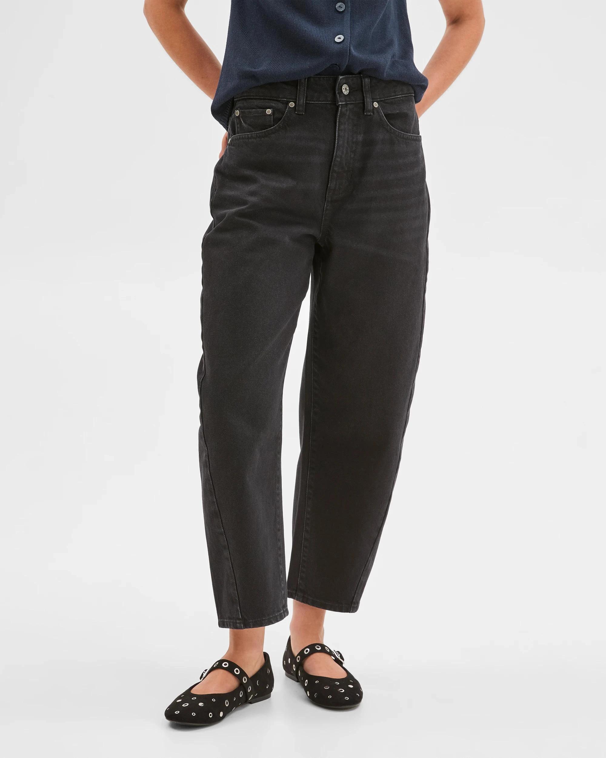 3 Target Petites Petites Forward Seam Barrel Leg Denim Jeans WORN BLACK, 3 of 4