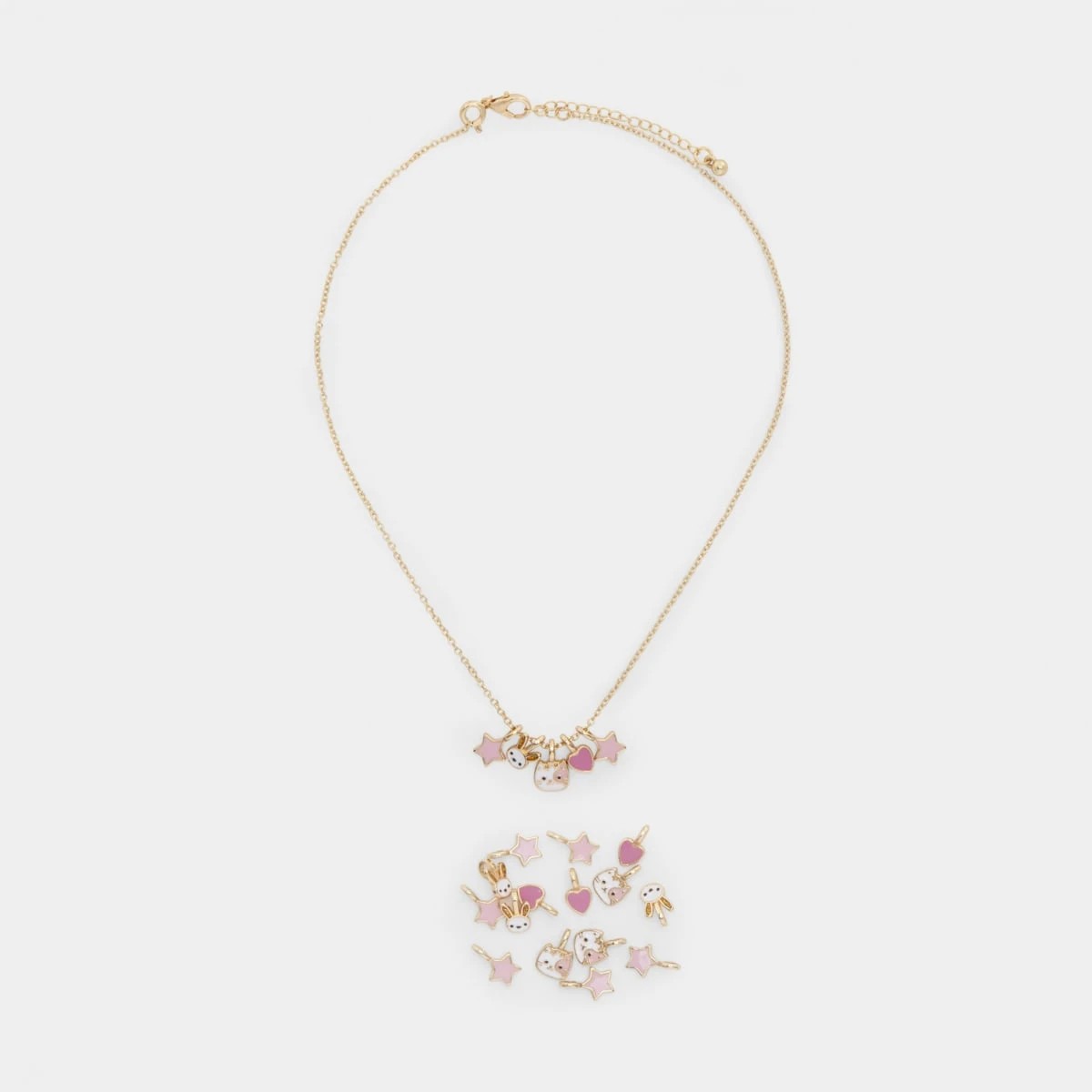 1 Cat & Bunny Charms Necklace - Pink and Gold Tone, 1 of 4