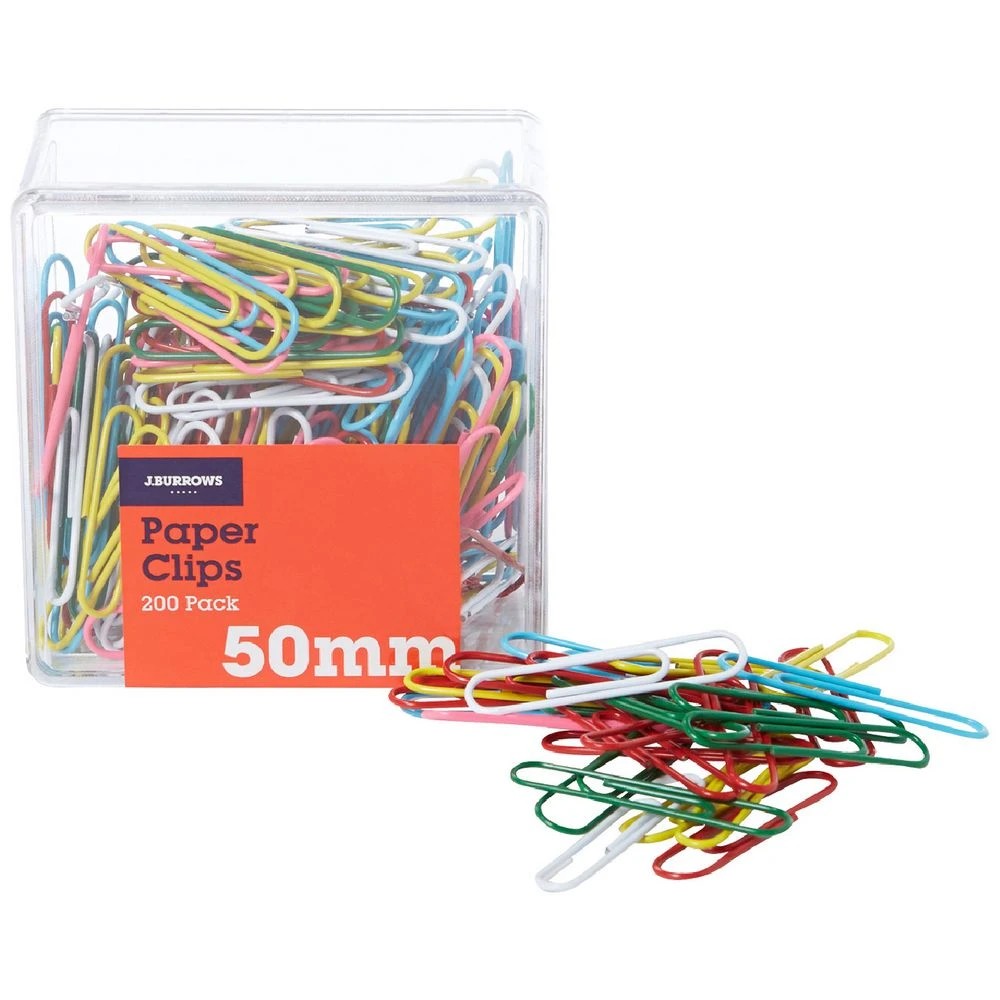 1 J.Burrows 50mm Paper Clips Assorted 200 Pack, 1 of 3