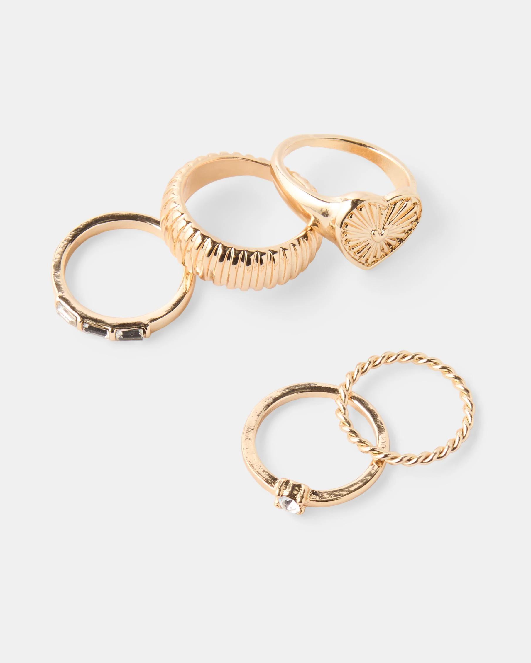 2 5 Pack Heart Rings - Gold Tone Gold, 2 of 4