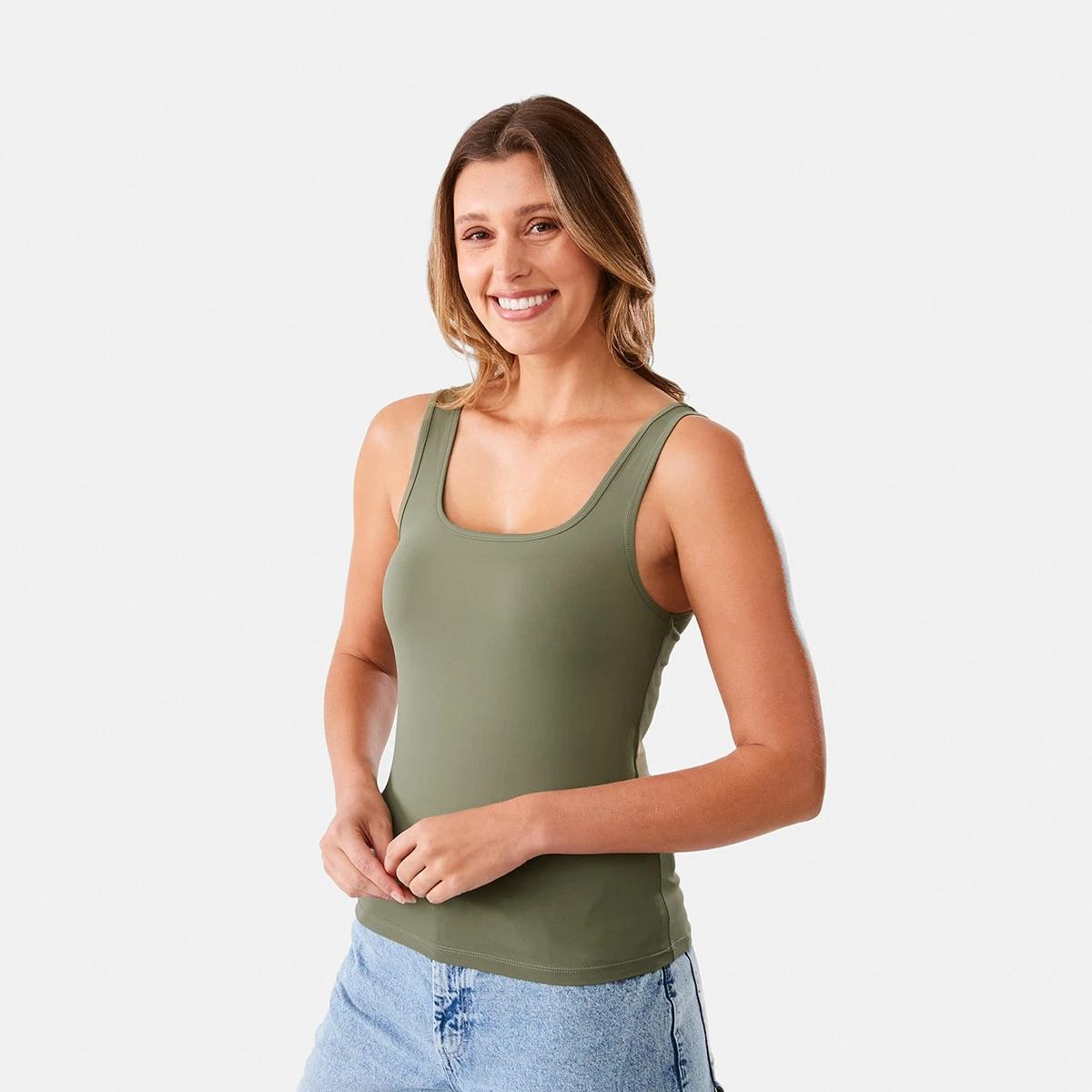3 Sleeveless Luxe Tank Pale Khaki, 3 of 7