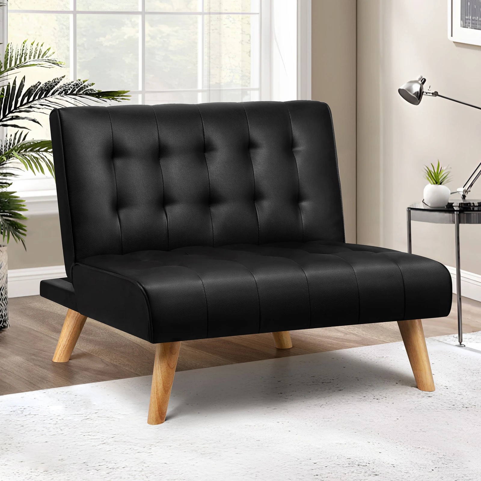 7 Alfordson 2x Sofa Bed Single Chair Leather - Black, 7 of 9