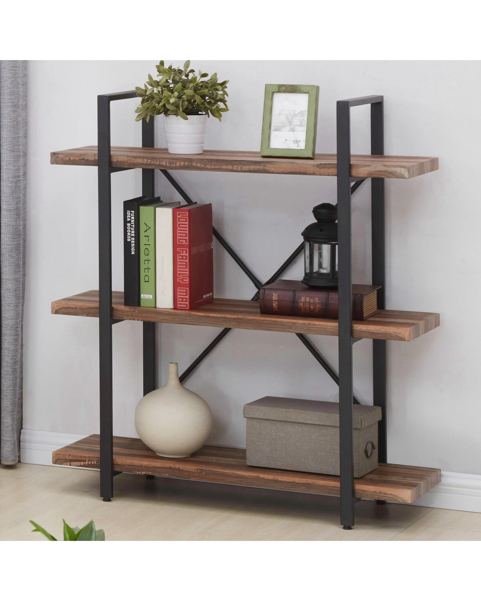 2 IHOMDEC 3-Tier Bookshelves - Brown, 2 of 6