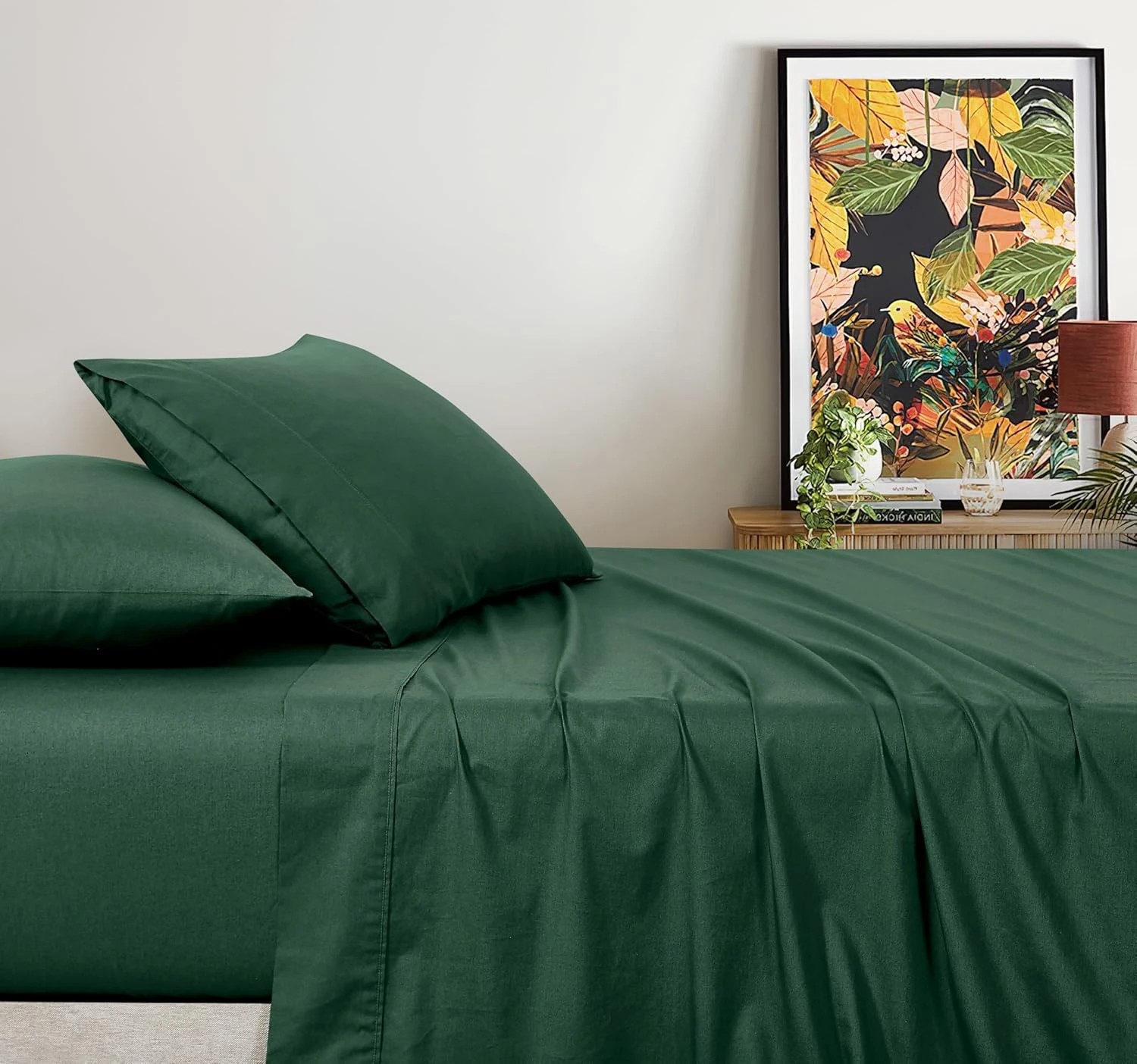 1 Gioia Casa Vintage Washed Cotton Sheet Set Soft Breathable - King Single Bed - Forest Green, 1 of 5