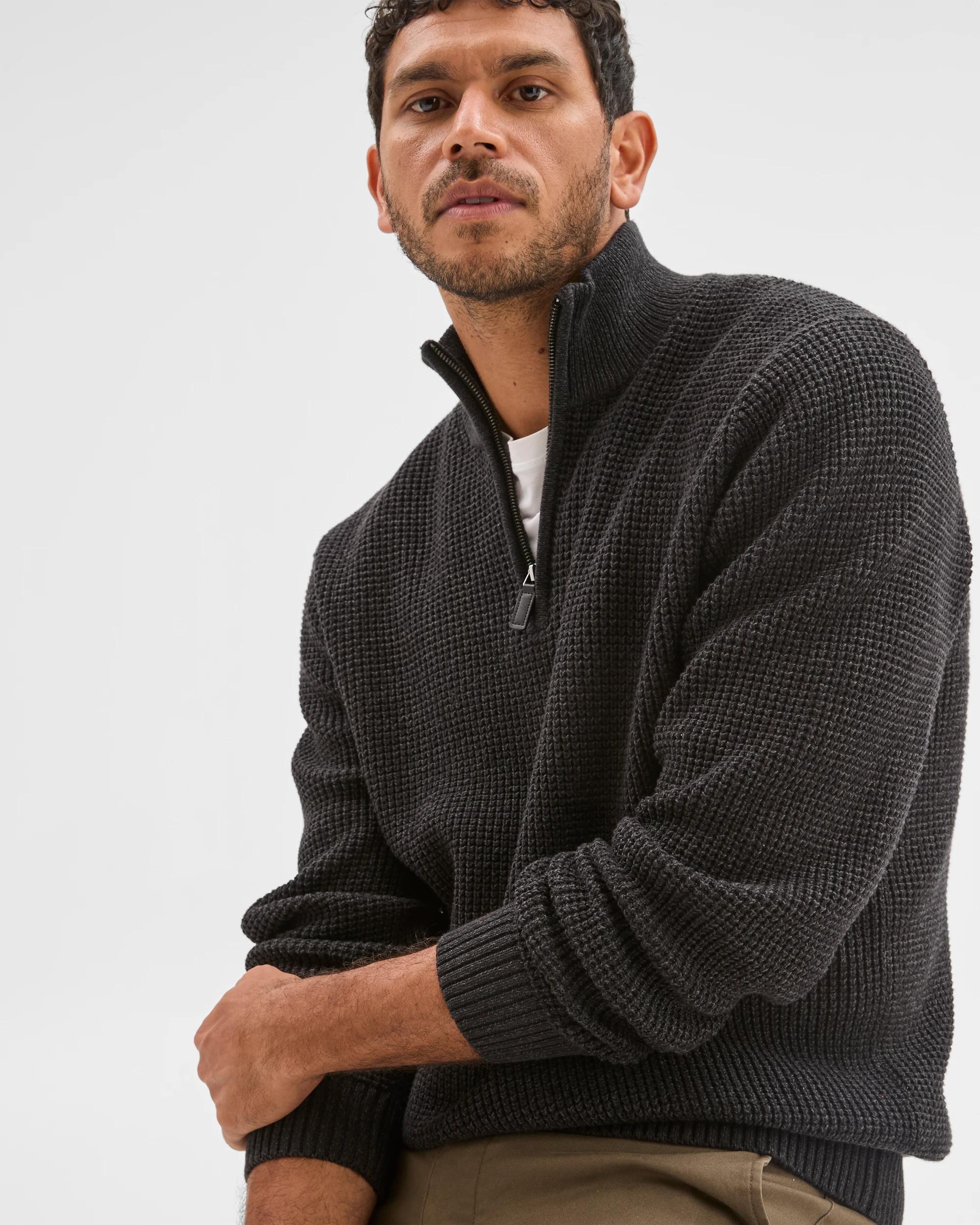 3 Target Man Australian Cotton 1/2 Zip Knit Sweater CHARCOAL, 3 of 6