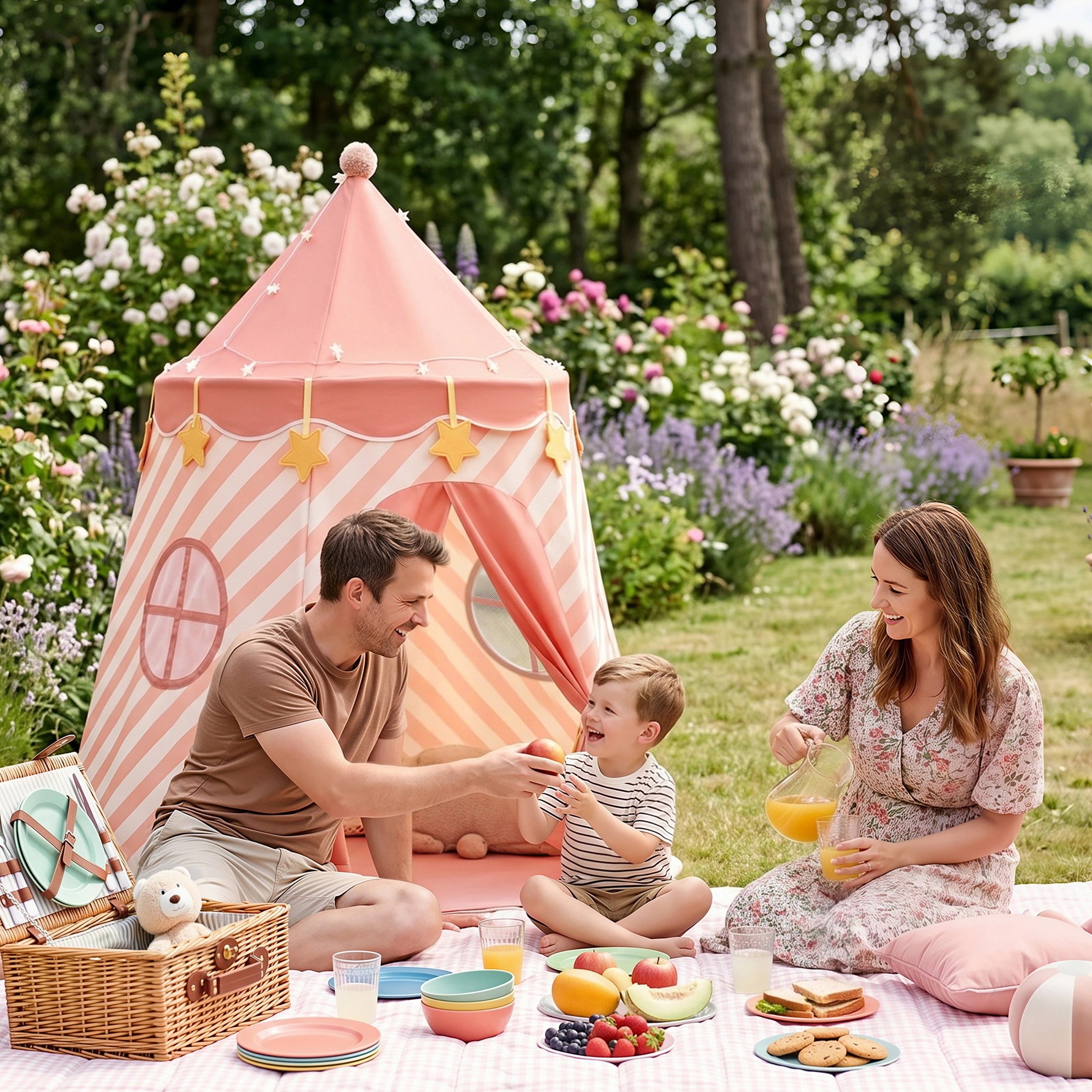 6 Keezi Kids Play Tent with Star Lights – 116x153cm Playhouse with Window & Carry Bag - Pink, 6 of 7