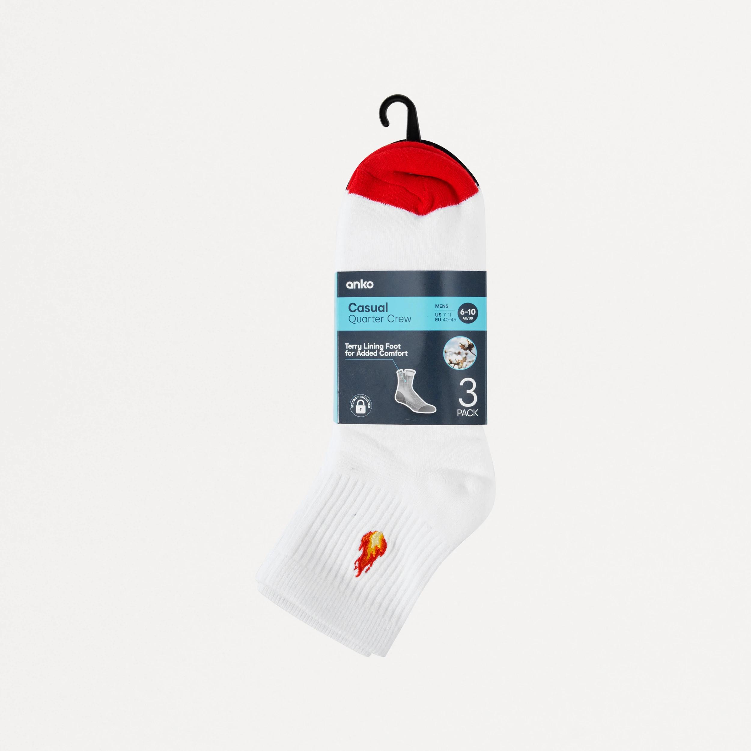 3 3 Pack Retro Rib Quarter Crew Socks Multi Fire, 3 of 4