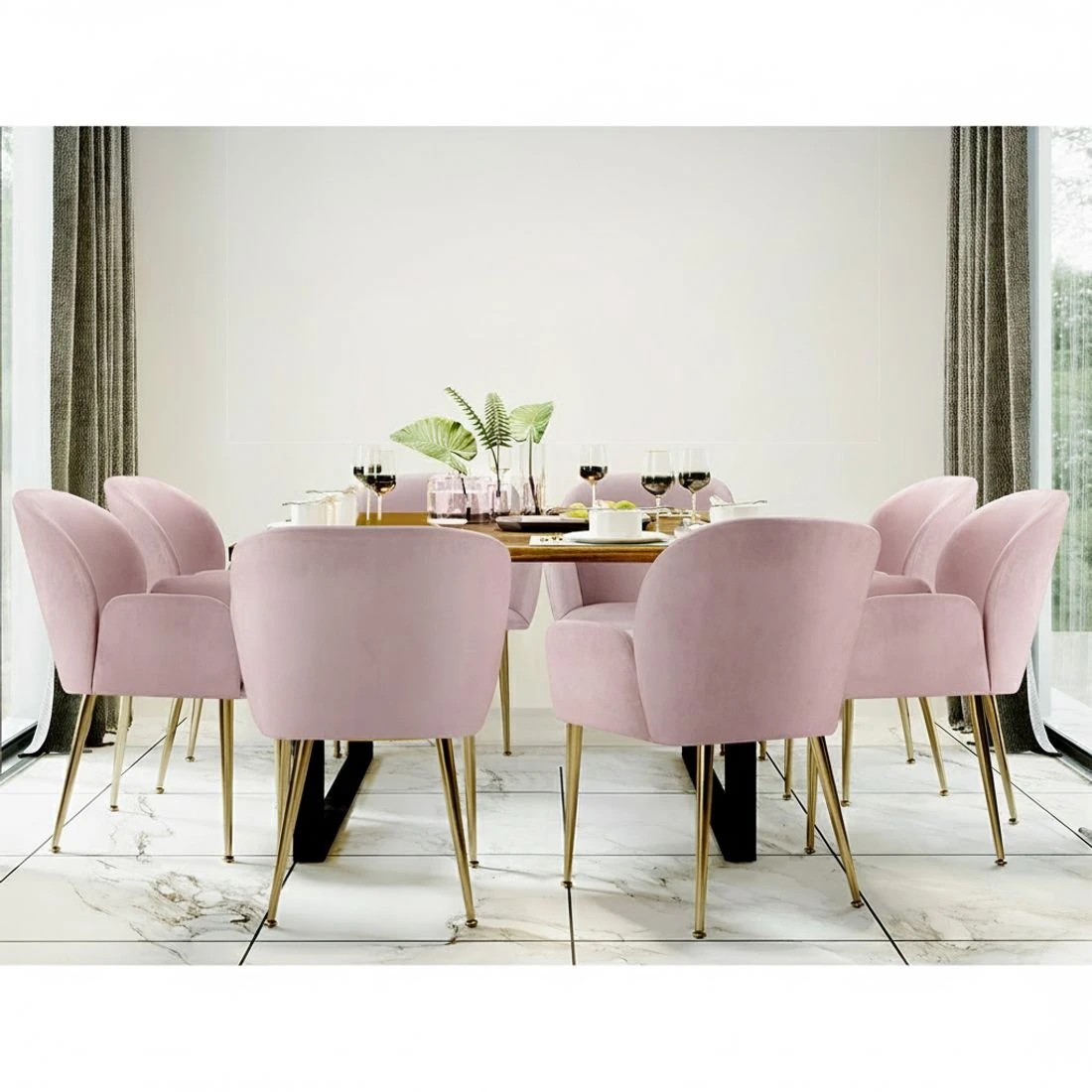 5 Artiss Dining Chairs Set of 2 Velvet Armchair - Pink, 5 of 5