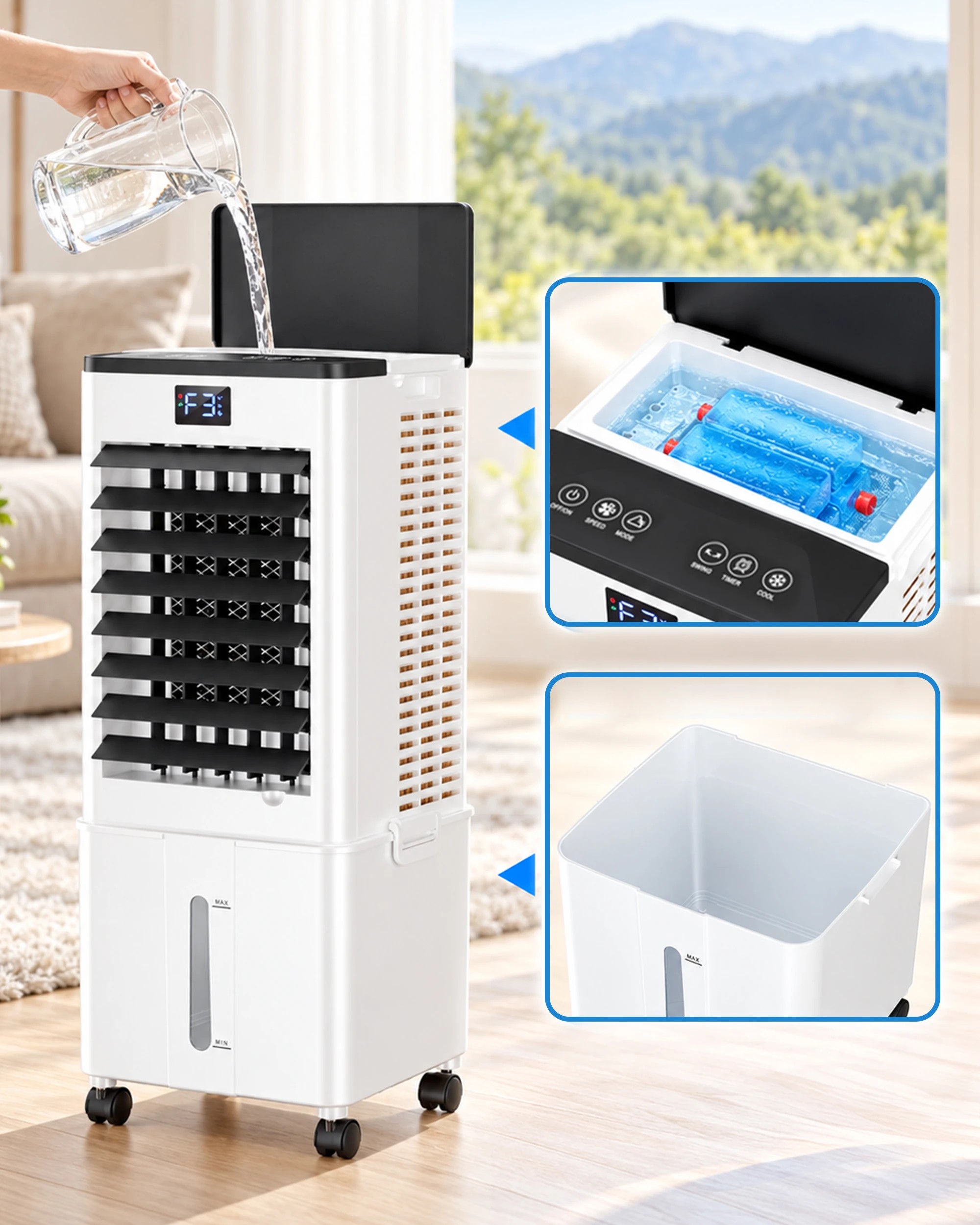 2 Advwin 10L Evaporative Air Cooler Fan 2 packs - White, 2 of 8