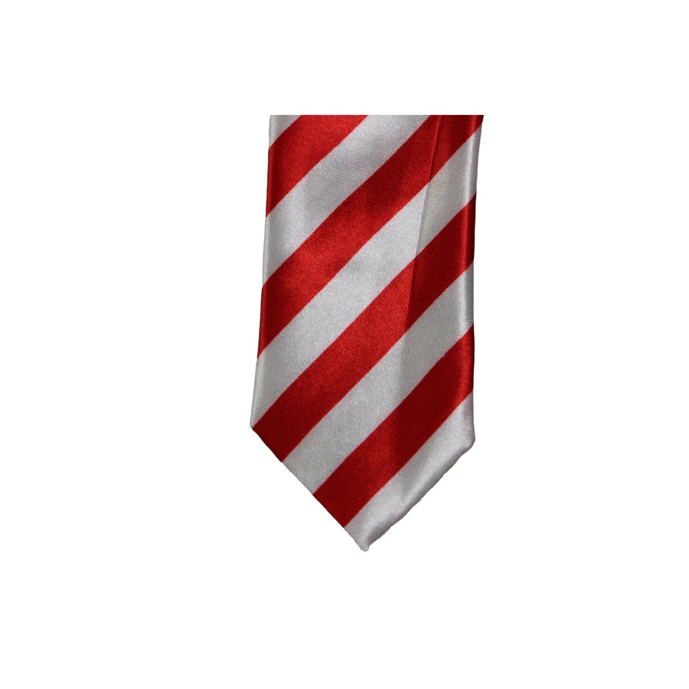 4 Zasel Mens Red & White Thick Striped 5cm Skinny Neck Tie - Multi, 4 of 4