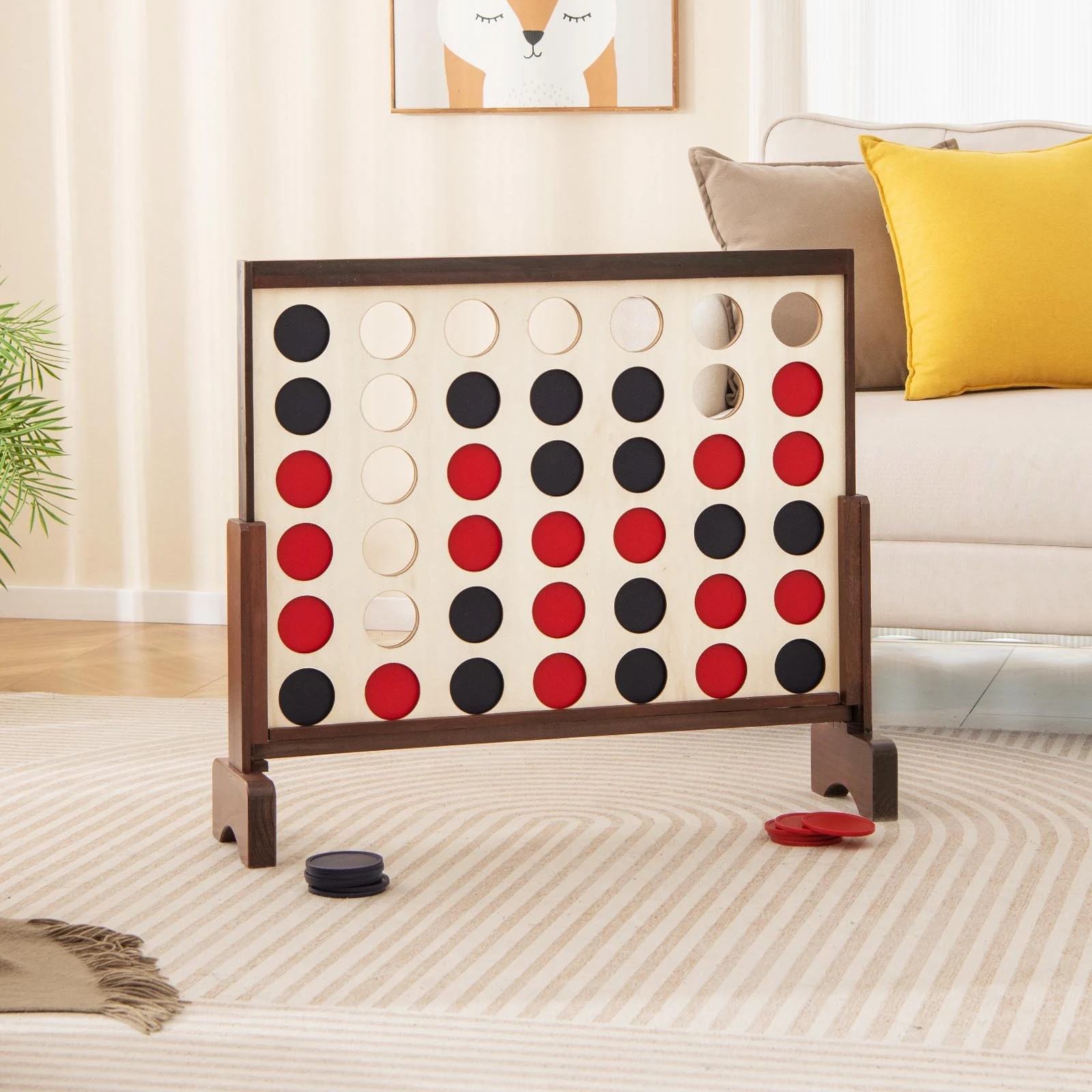 3 Costway Giant 4-in-a-row Game Set Jumbo 4-to-score Chess Game Family Connect Game - Natural, 3 of 3